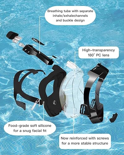 Miniatura 5 de Máscara de esnórquel de cara completa para adultos con sistema de parte superior seca, vista panorámica de 180 grados, equipo de esnórquel con