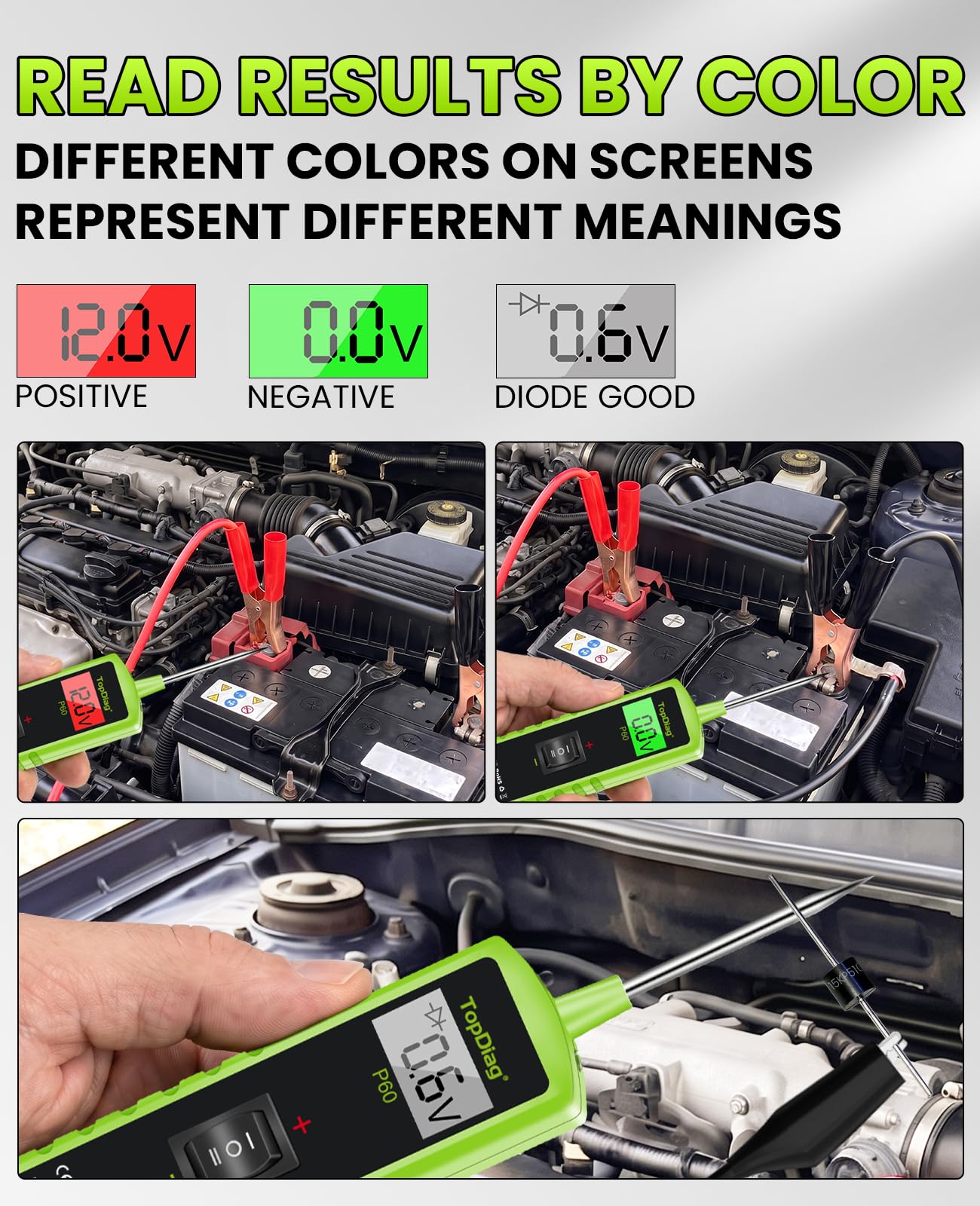 TopDiag Tester sondy P60, tester obwodu samochodowego, z testerem napięcia AC/DC, wyświetlaczem LCD, narzędziem do instalacji elektrycznej, test ciągłości testu diody aktywacji komponentu, elektryczny
