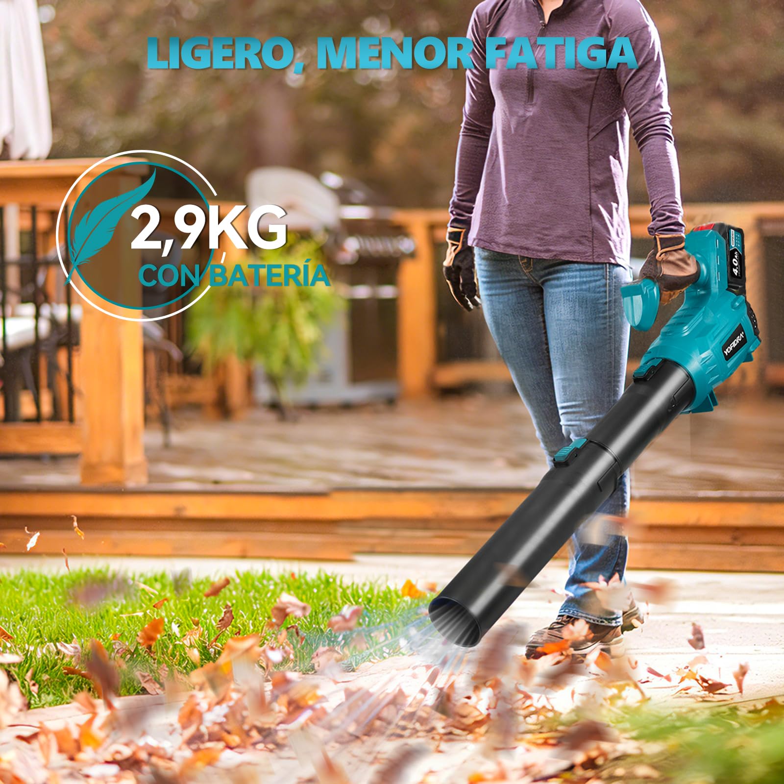 Yofidra Soplador de Hojas Inalámbrico, 400 km/h, Motor sin Escobillas 25000RPM, 6 Velocidades, 2X Baterías y Cargador, Soplador a Batería para Jardín, Hojas, Polvo y Nieve | 25000 rpm, soplador de hojas con 2 baterías de 4,0 Ah y cargador, soplador manual