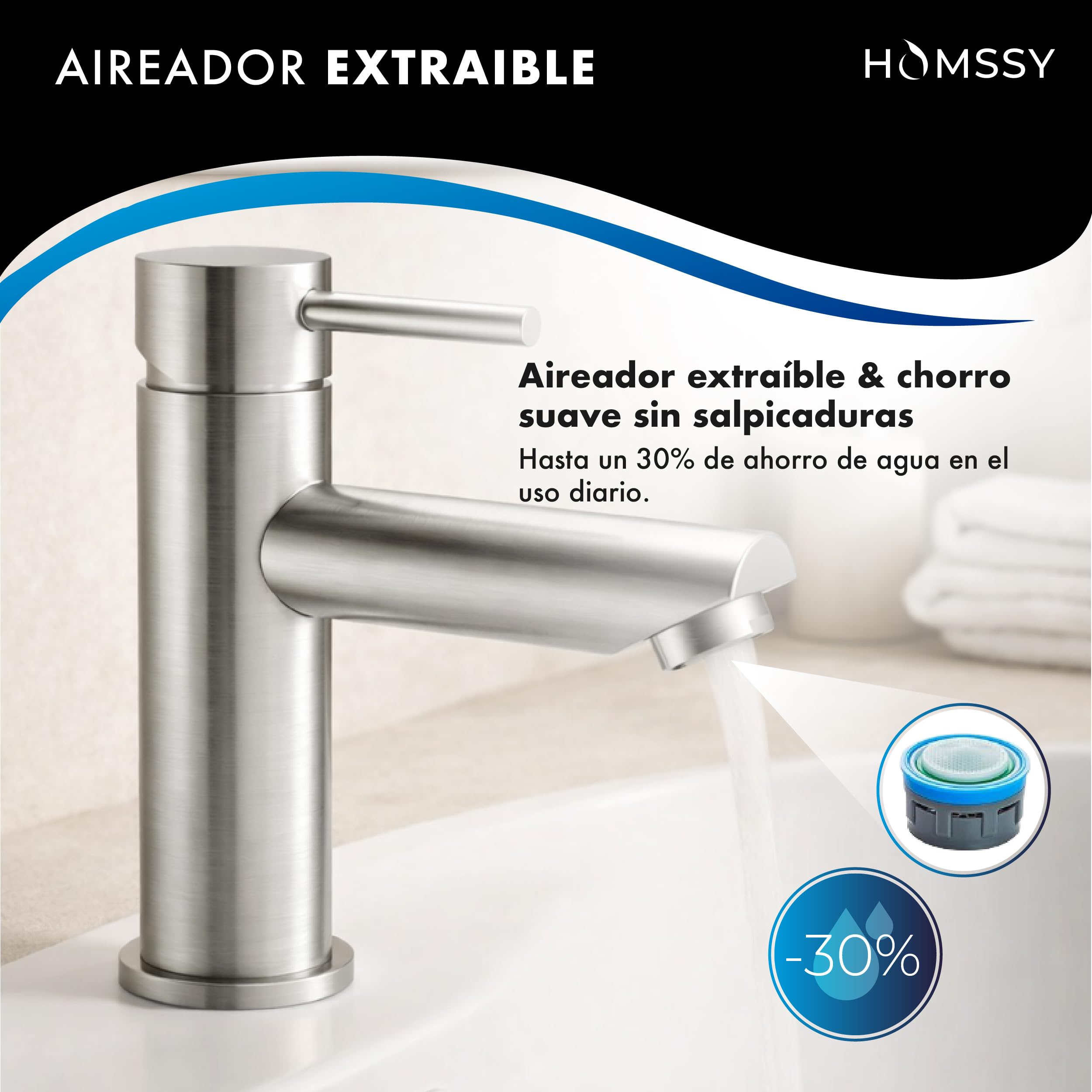 Grifo Lavabo Monomando Inox Cepillado