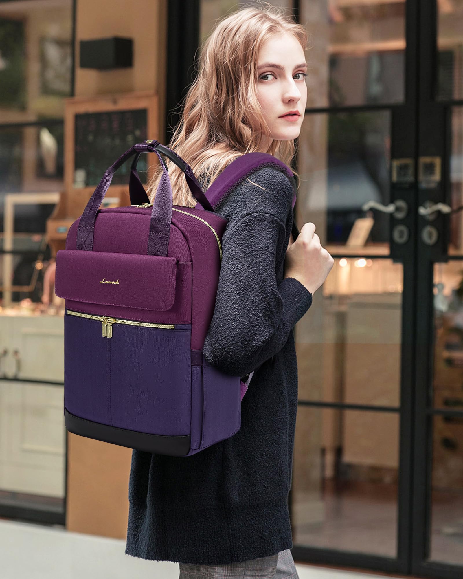 LOVEVOOK Zaino da donna, per la scuola, per adolescenti, ragazze, con scomparto per laptop, da viaggio, impermeabile, elegante, per università, viaggi, ufficio, Blu-Viola , 15.6", Casual