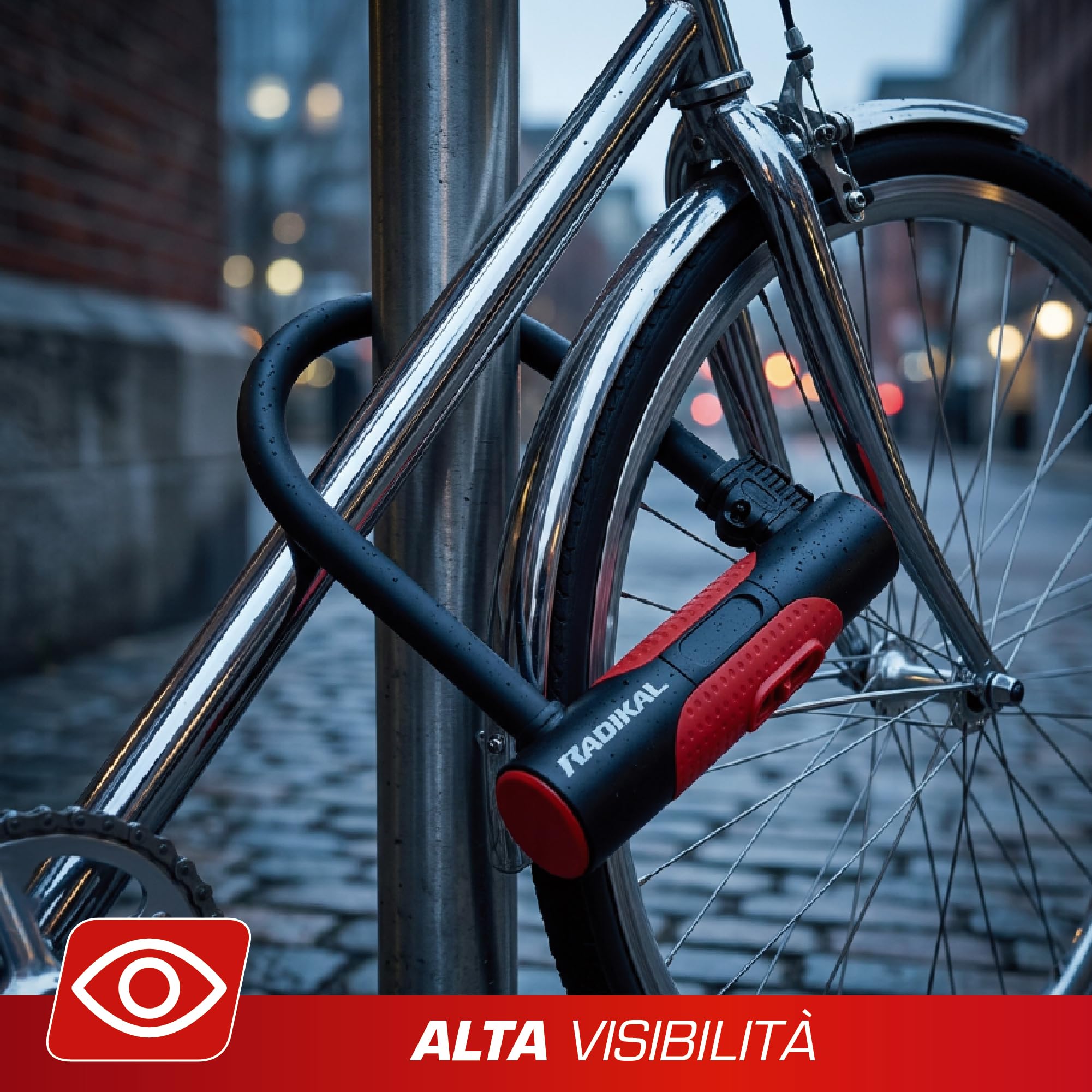 RADIKAL RK470 - Lucchetto per bicicletta a U con cavo da 120 cm, antifurto in acciaio temprato + supporto, U Lock per bicicletta, sicurezza urbana, resistente e portatile, lucchetto per monopattino
