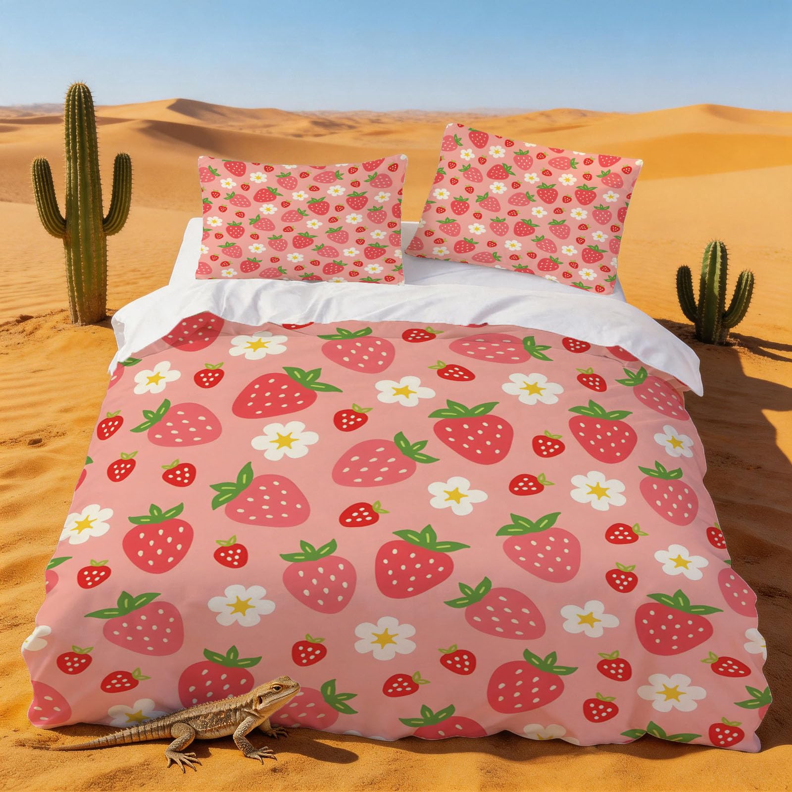 Housse de couette 240x260 fraise en microfibre douce pour parure de lit adulte contre le froid nocturne