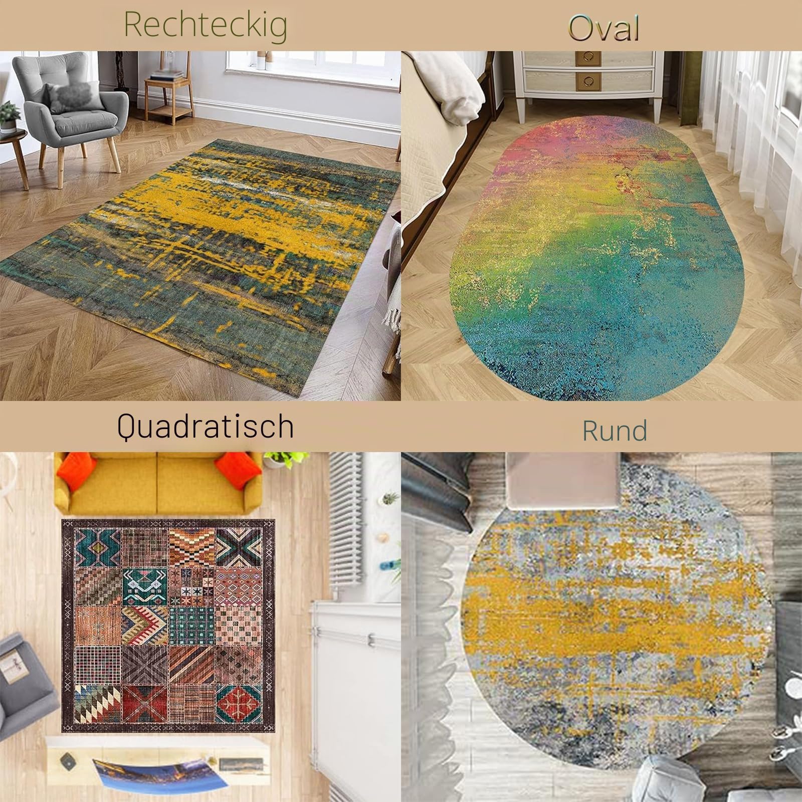 Rururug Teppich Quadratisch Wohnzimmer Kurzflor mit Antirutschmatte Schlafzimmer Waschbar Teppiche Anti-Rutsch Unterseite Sofa,einfarbig grau, helle Farbe,Square 120 x 120 cm