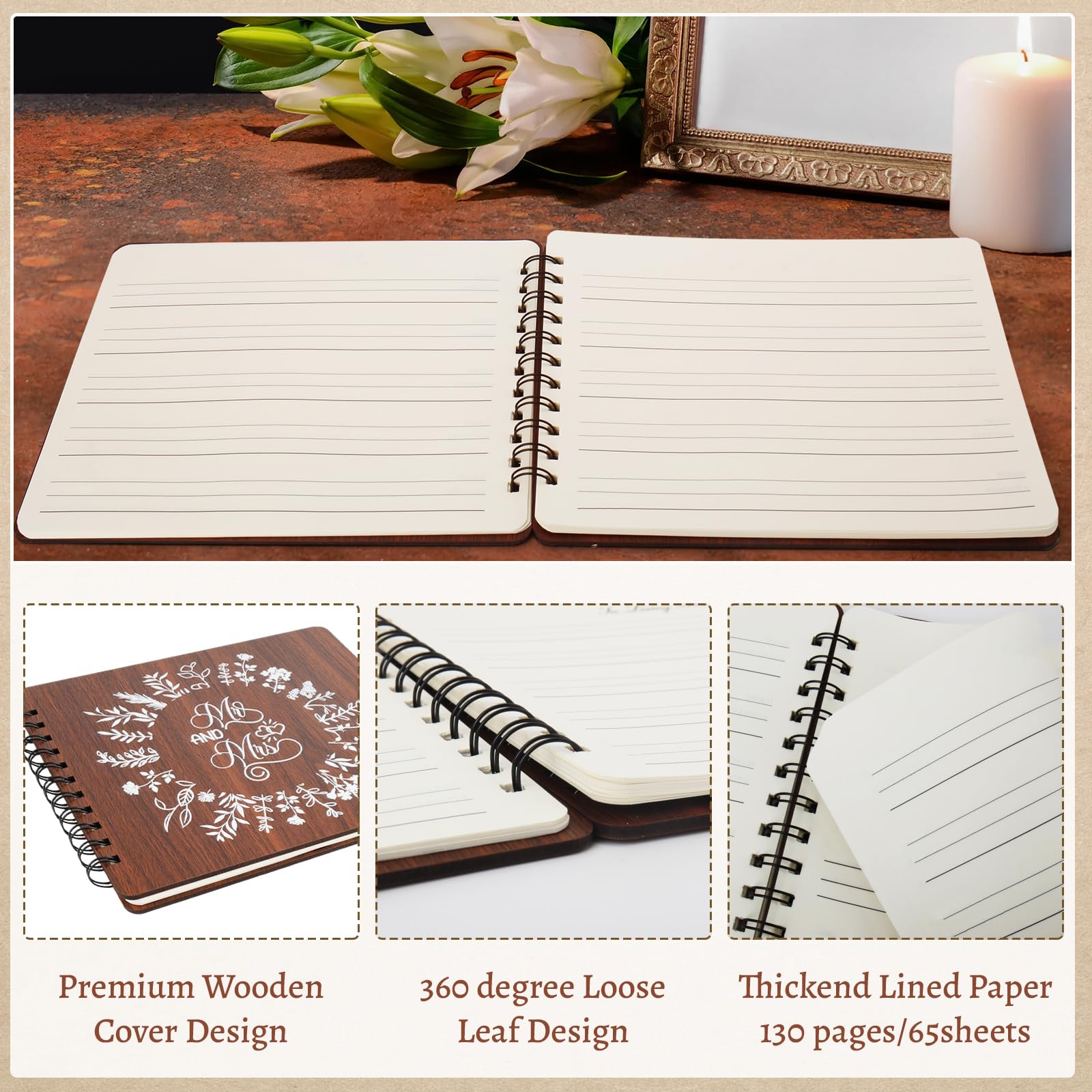 Hochzeitsgästebuch aus Holz für Hochzeitsempfang, Gästebuch mit Stift und Halter, Tischschild, Speicherkarten, Erinnerungsalbum, 64 Seiten für Jahrestag, Verlobung, Zubehör