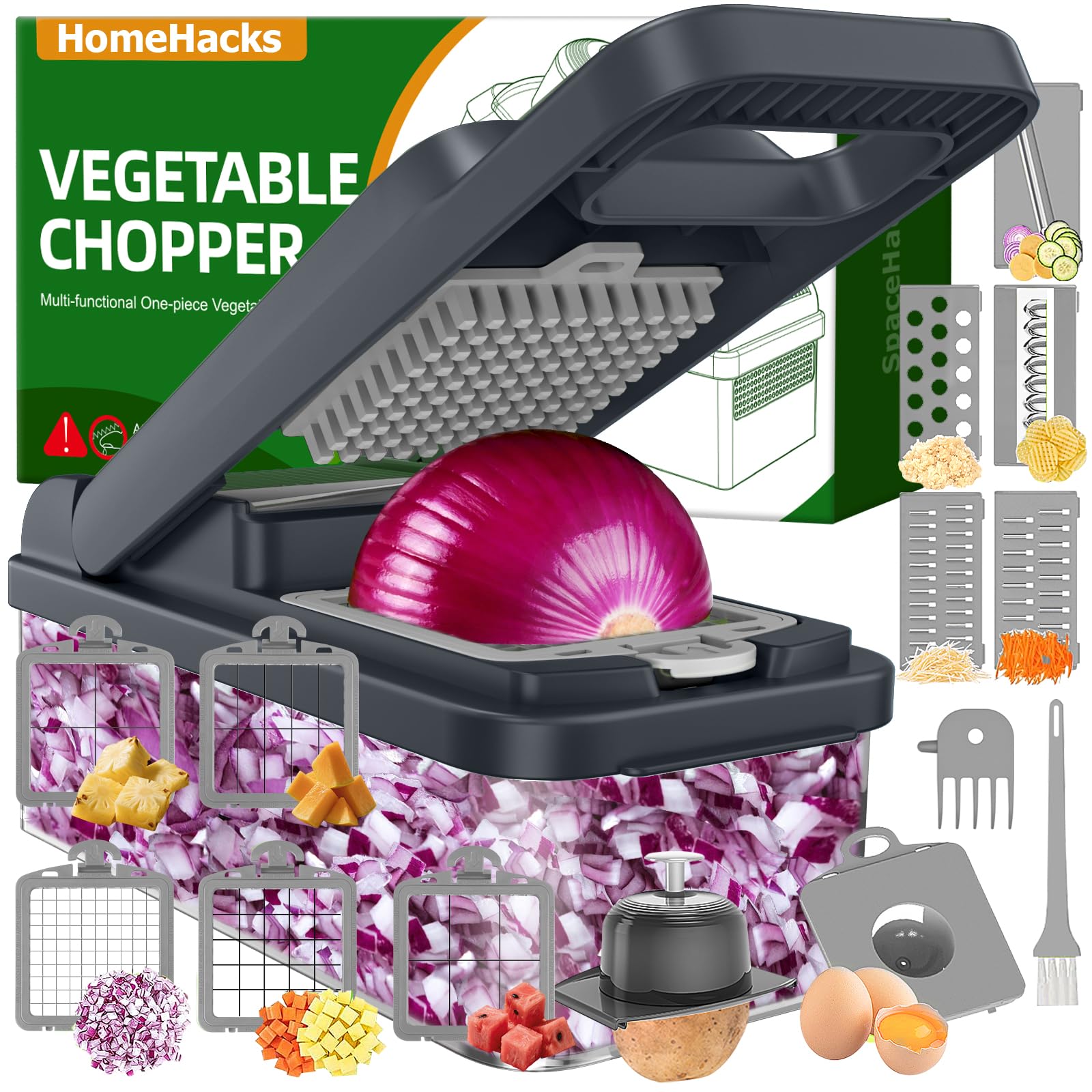 HomeHacks Veggie Chopper Vegetable Cutter, 15 in 1 Kitchen Gadget, Grey