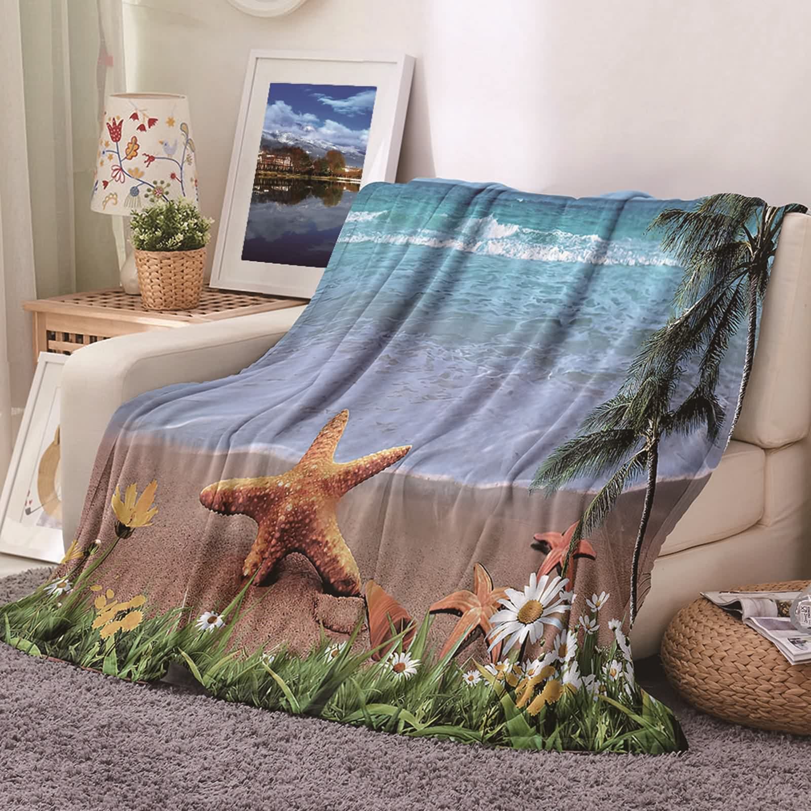 Couverture pour le lit et le canapé en flanelle bleue verte douce KnSam 100x150