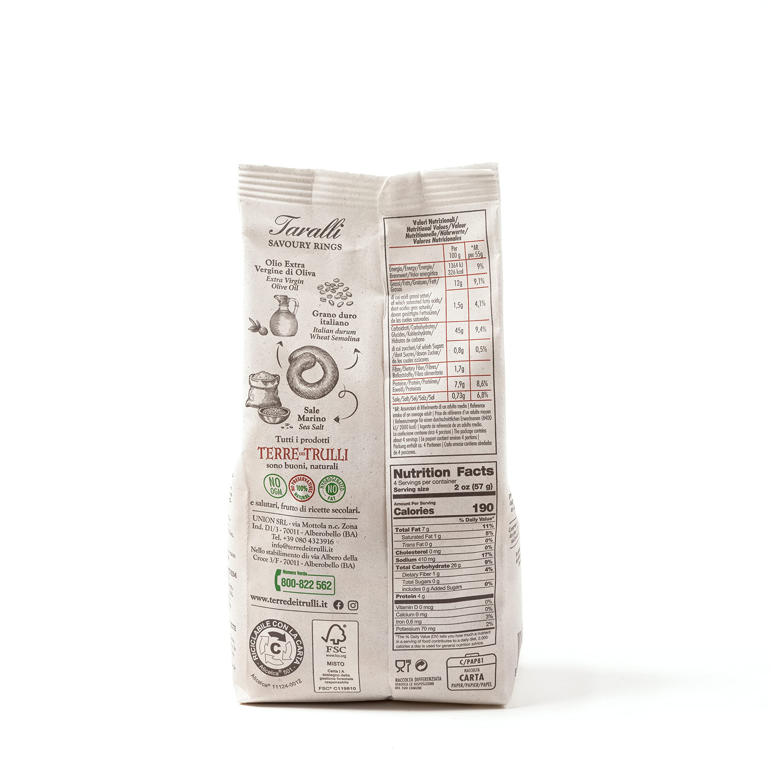 Terre des Trulli Taralli des Pouilles à l'Huile d'Olive Extra Vierge - 3 Paquets de 250g