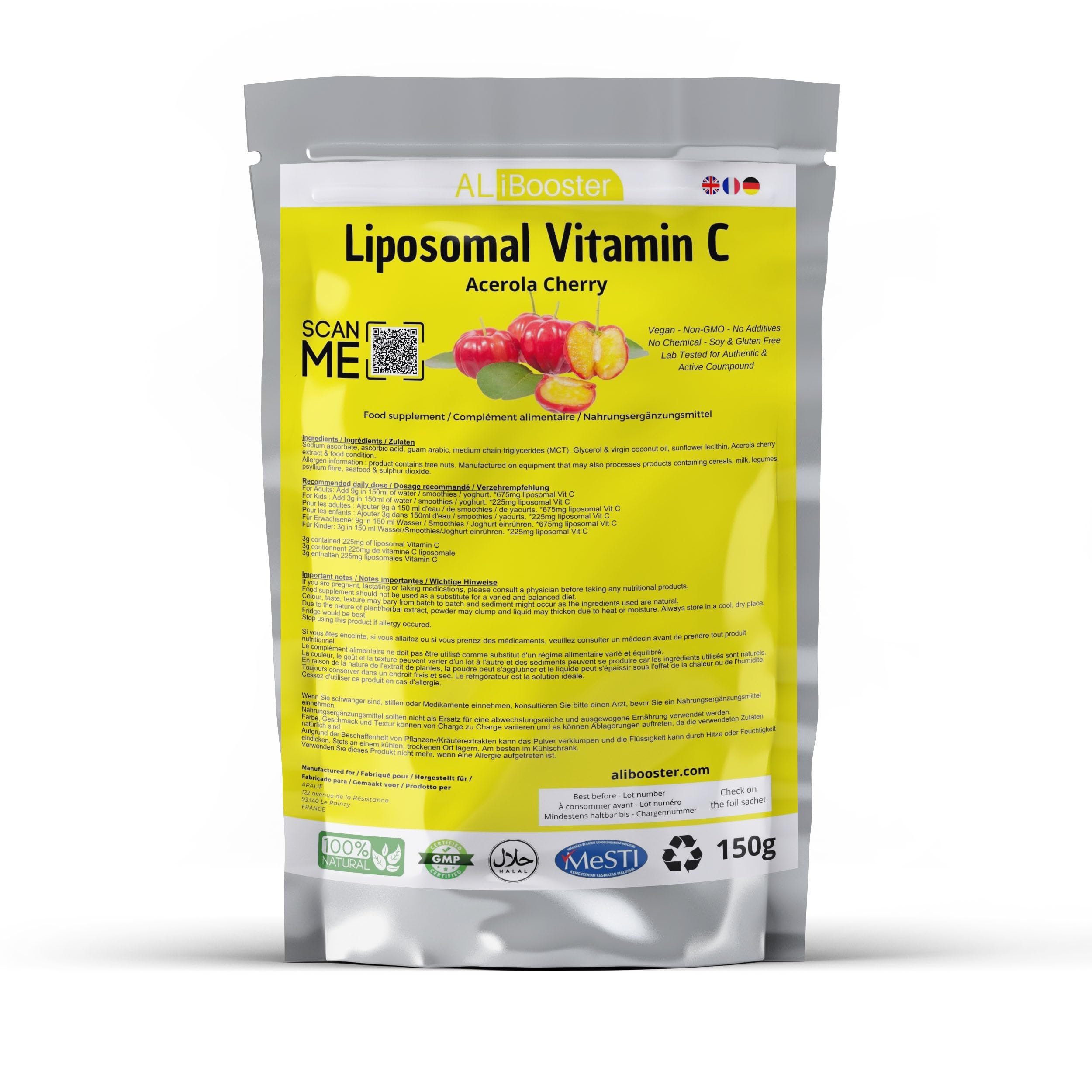 Witamina C liposomalna + proszek z ustandaryzowanego ekstraktu z wiśni aceroli - Proszek 150g 100% naturalny bez dodatków - Do zup, napojów, wypieków