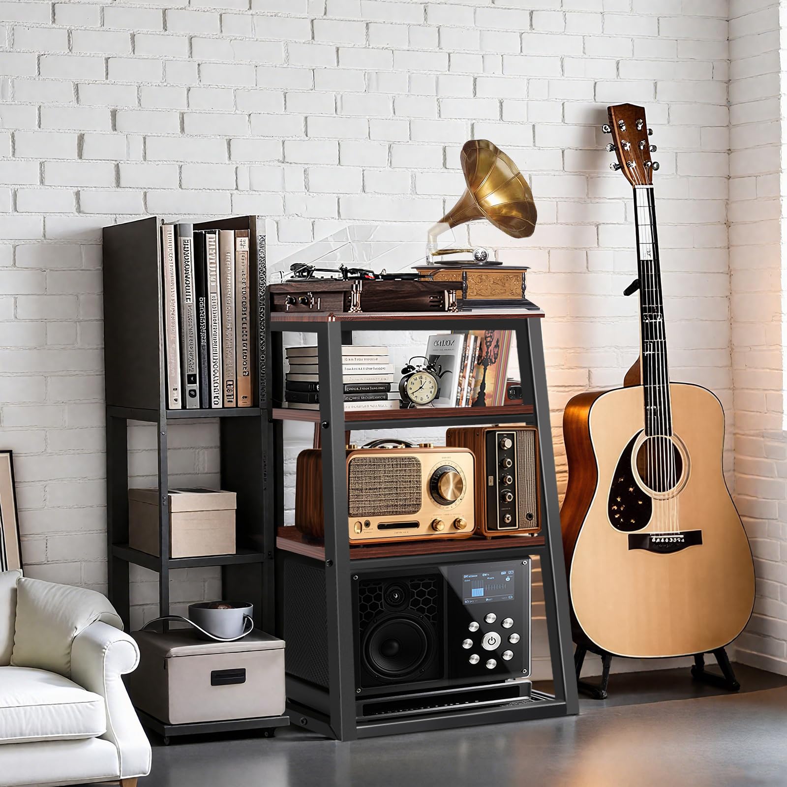 OUUTMEE 4 Ebenen HiFi Rack Plattenspieler Regal, AV Schrank Beistelltisch