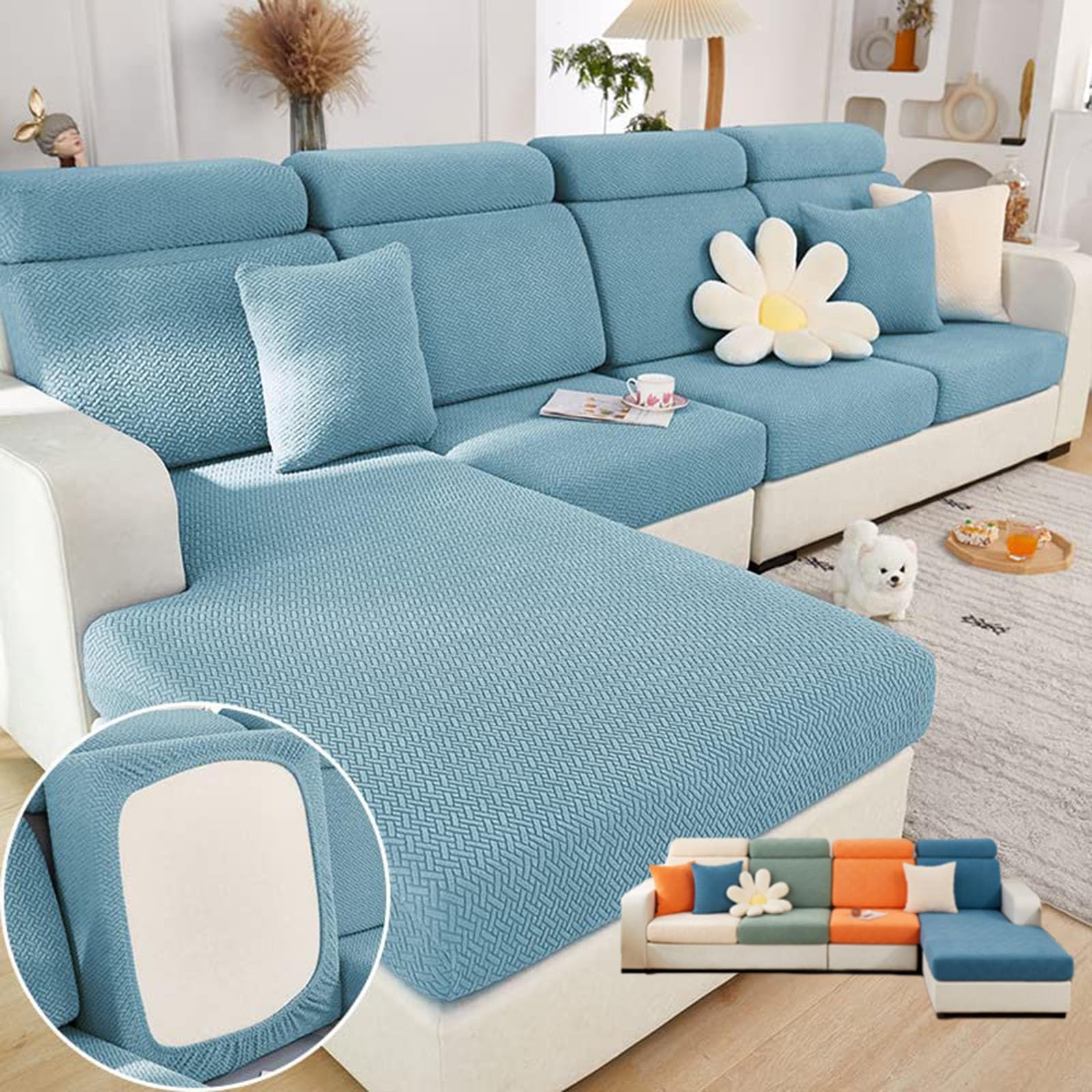 Universal Magic Sofa Covers, Washable Stretch Couch Cushion Covers for Sectional Sofa (Light Blue, Back Cover M)