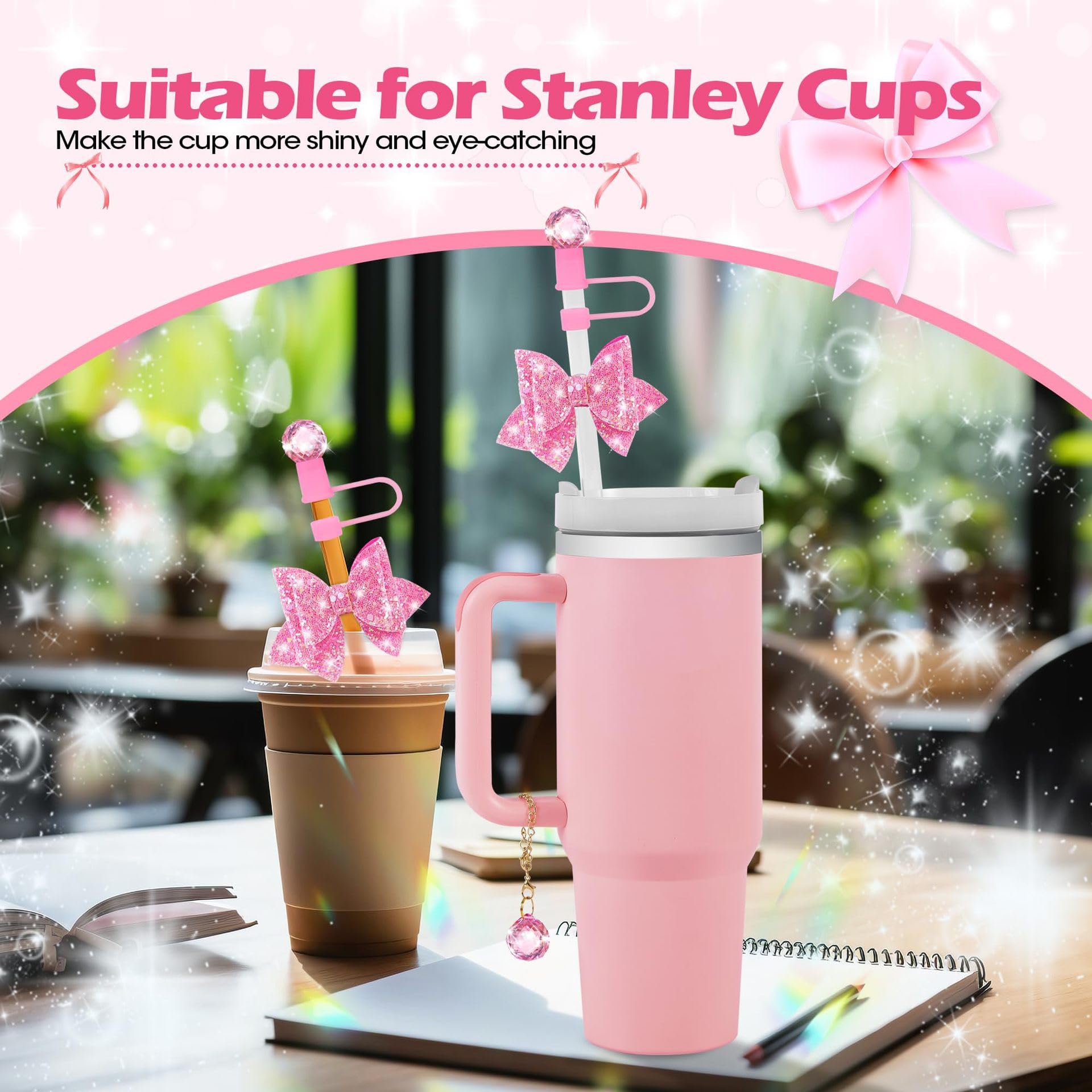 Stanley Tumbler Zubehör-Set Mit Musik-Theme – 4 Strohhalm-Abdeckkappen, 3 Namensschilder & 3 Charms, Für 850ml & 1134ml Becher