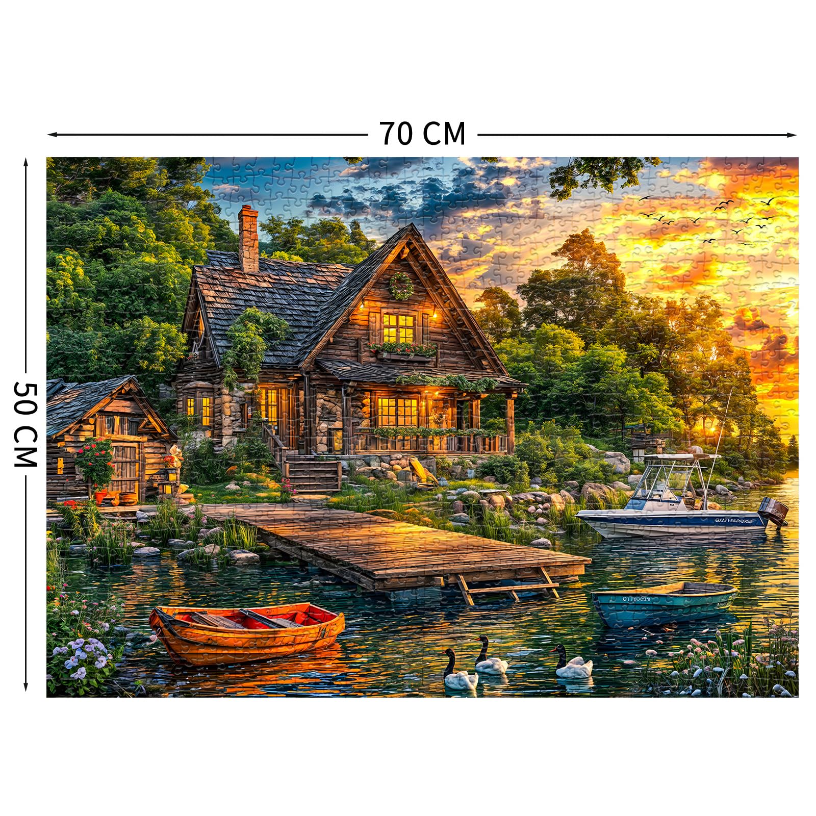 Puzzle 1000 Pezzi Per Adulti - Holiday Cottages Sul Lago - Dimensioni 70x50 Cm - Gioco Da Tavolo Antistress, Regalo