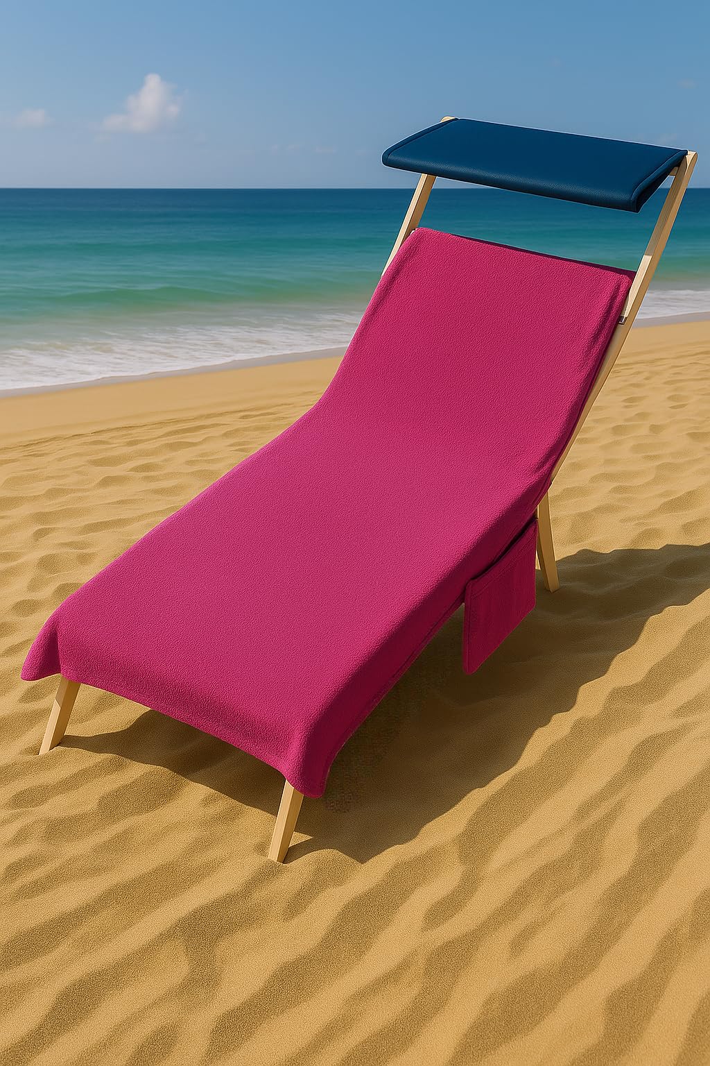 Generico Telo Mare con Tasche Laterali - Asciugamano Mare Spugna - Asciugamani Mare/Piscina, Elastici di fissaggio Laterali, 2 Tasche (Fuxia)