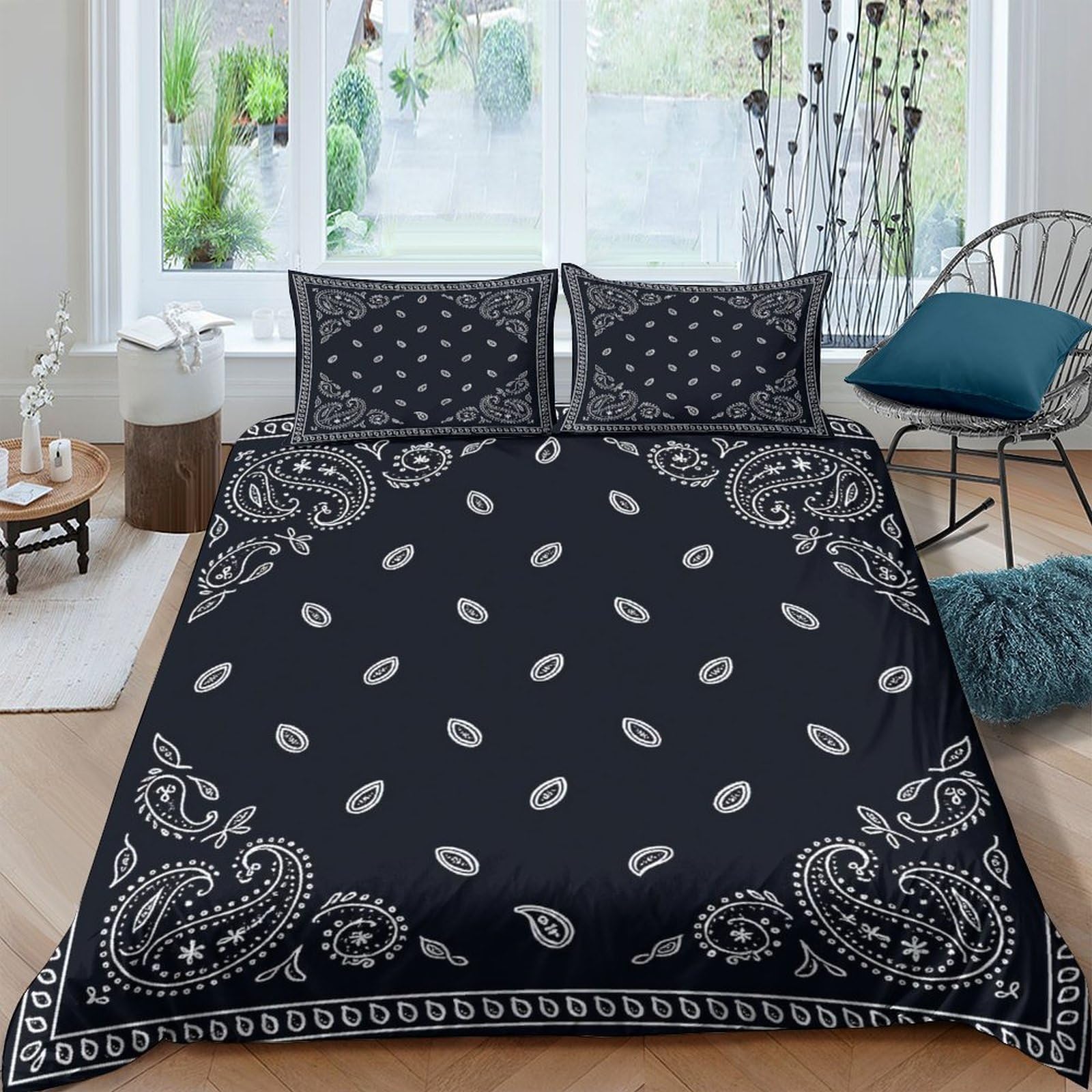 Ctjqhvkz Style-5 3D Printed Paisley Bandana Fitted Sheet Microfiber Black White Pattern Mattress Cover For Bedroom Guest Room Decor Single（135X200cm）