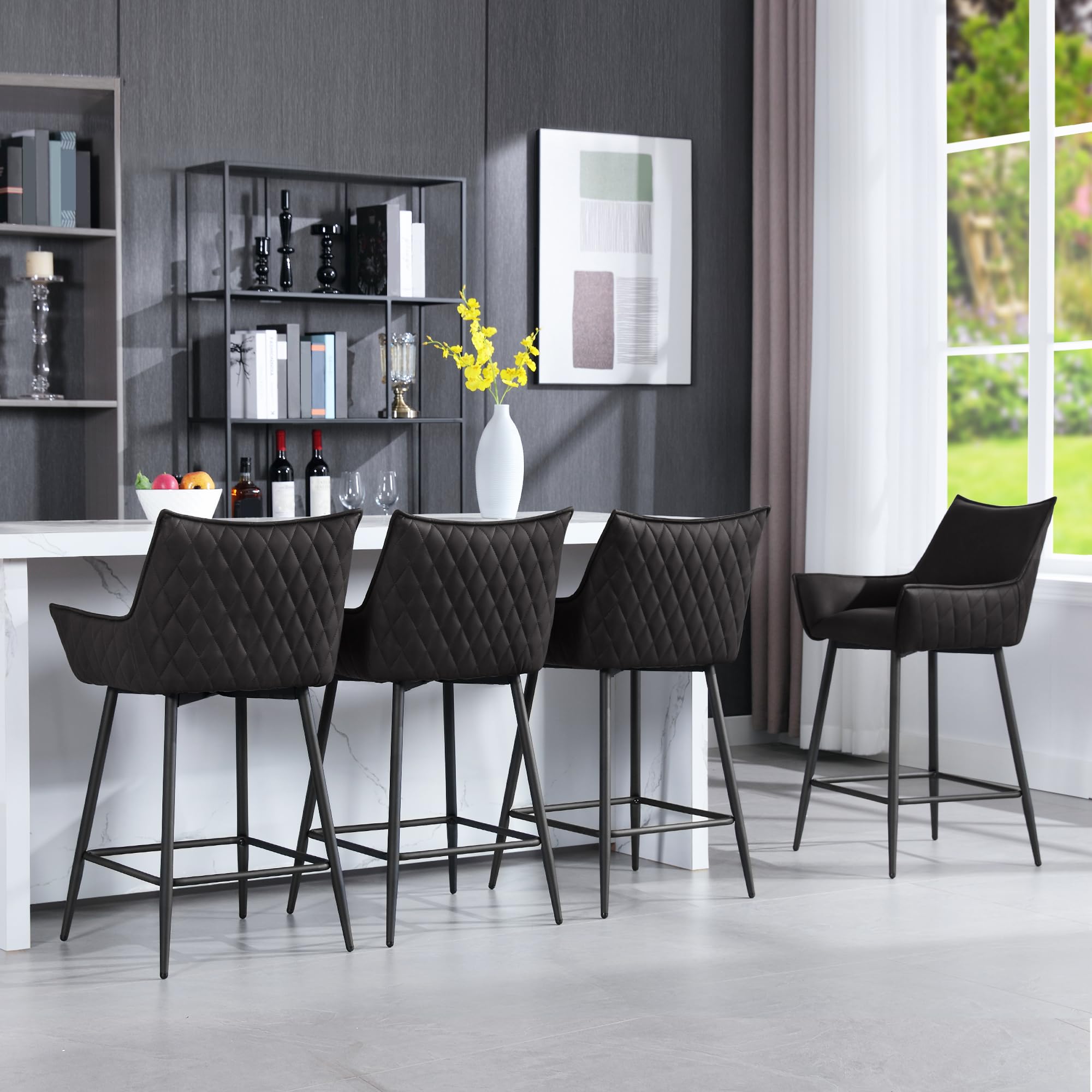WOLTU Juego de 2 Taburetes de Bar con Respaldo Asiento PU, Antracita | para Comedor, Salón y Cafetería