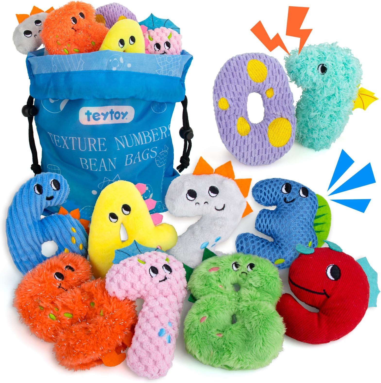 – teytoy Texture Sensory Bean Bags Toys for Autism, 10 Fidget Sensory Number Toys with Storage Bag, Develop Fine Motor & Sensory Play for Baby Boys Girls Special Needs Developmental Toys