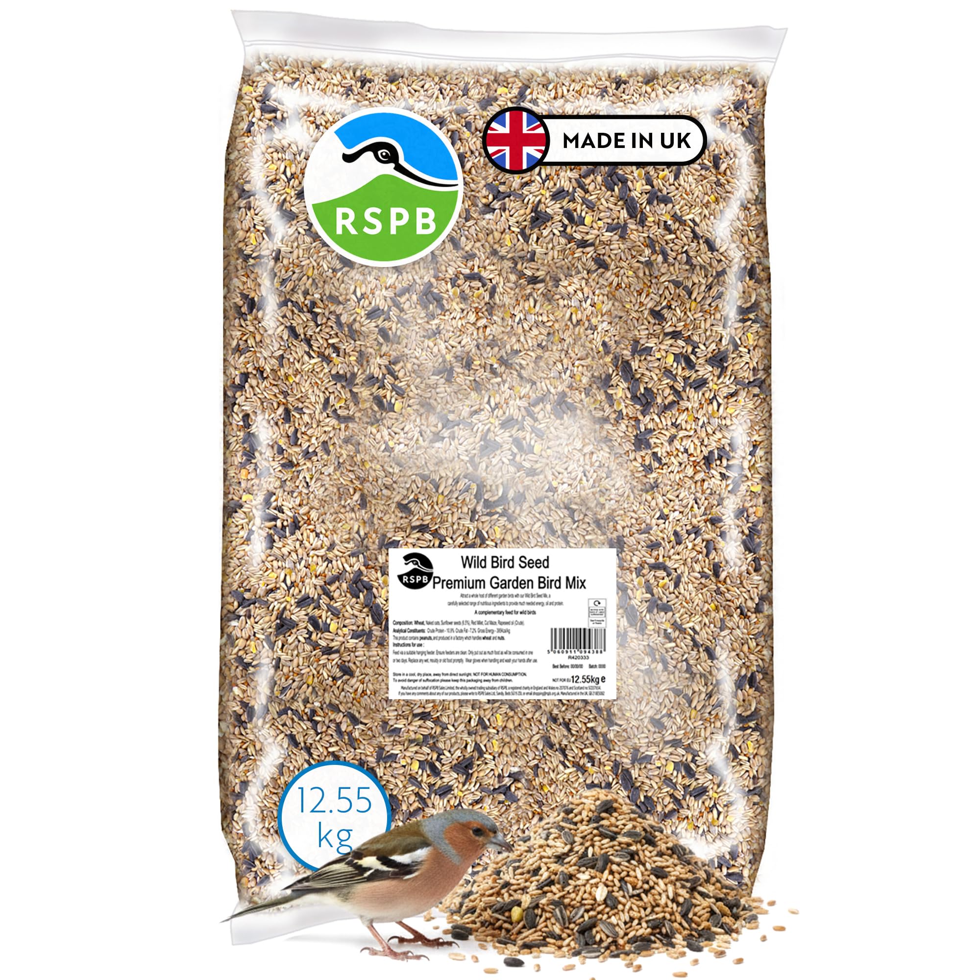 RSPB - Wild Bird Seed Mix, Wild Bird Food with Premium Ingredients, Made in the UK, Healthy and Nutritious (Premium Garden Seeds) (12.55kg)