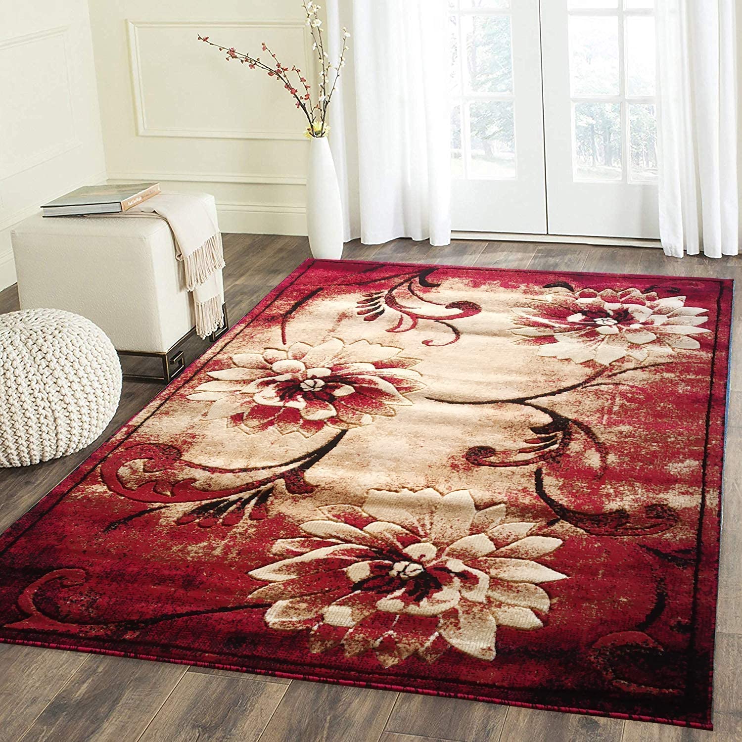 Anzi Carpet Thick & Soft Hand Embossed Cutting Beautiful Carpets for Living Room Bedroom & Drawing Room & Home Floor and Hall Washable Rugs 6X8 feet Multi Red 04 Color