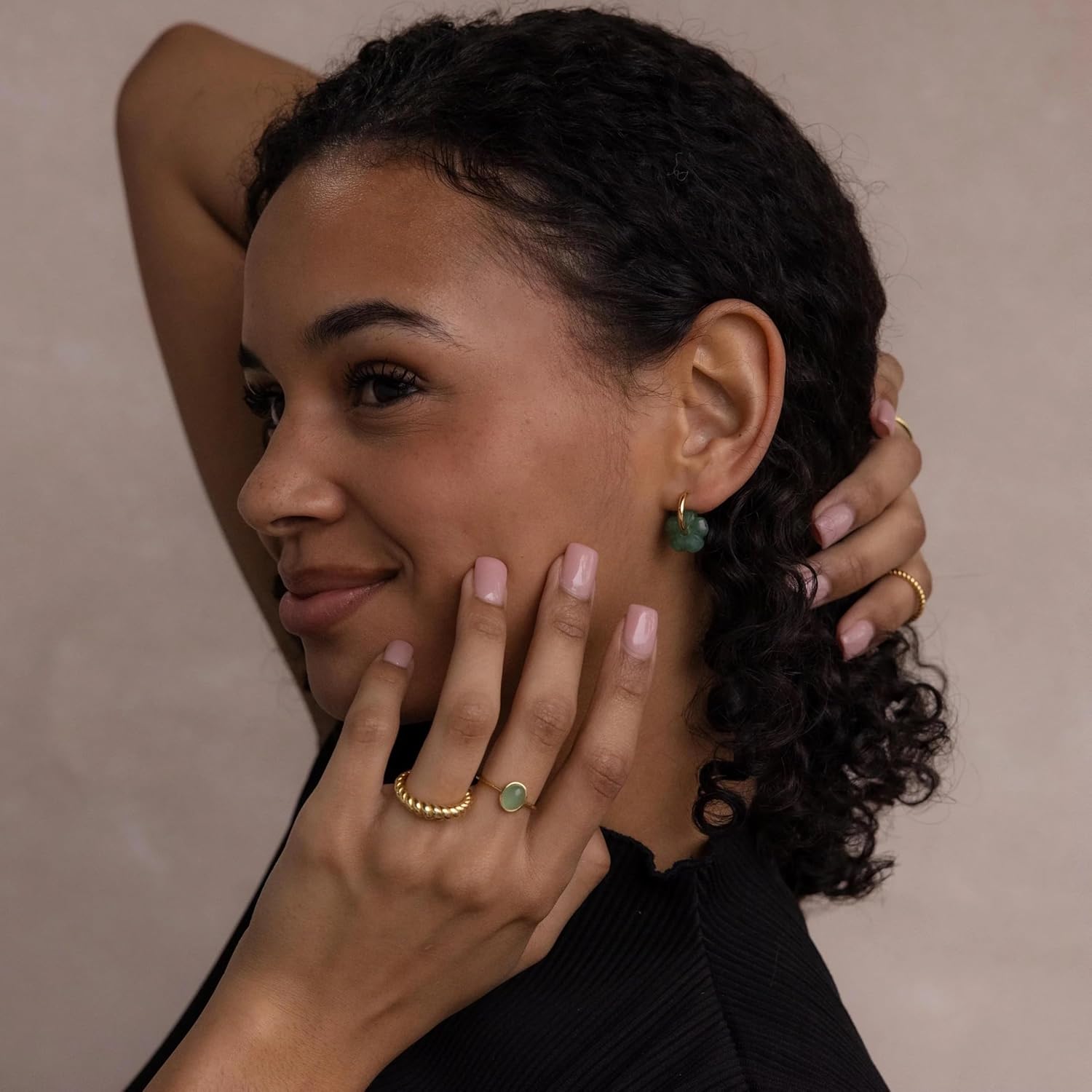 CAITLYNMINIMALIST Natural Jade Chunky 18K Gold Plated & Silver Dangle Drop Bold Huggie Hoop Earrings for Women Gift for Her