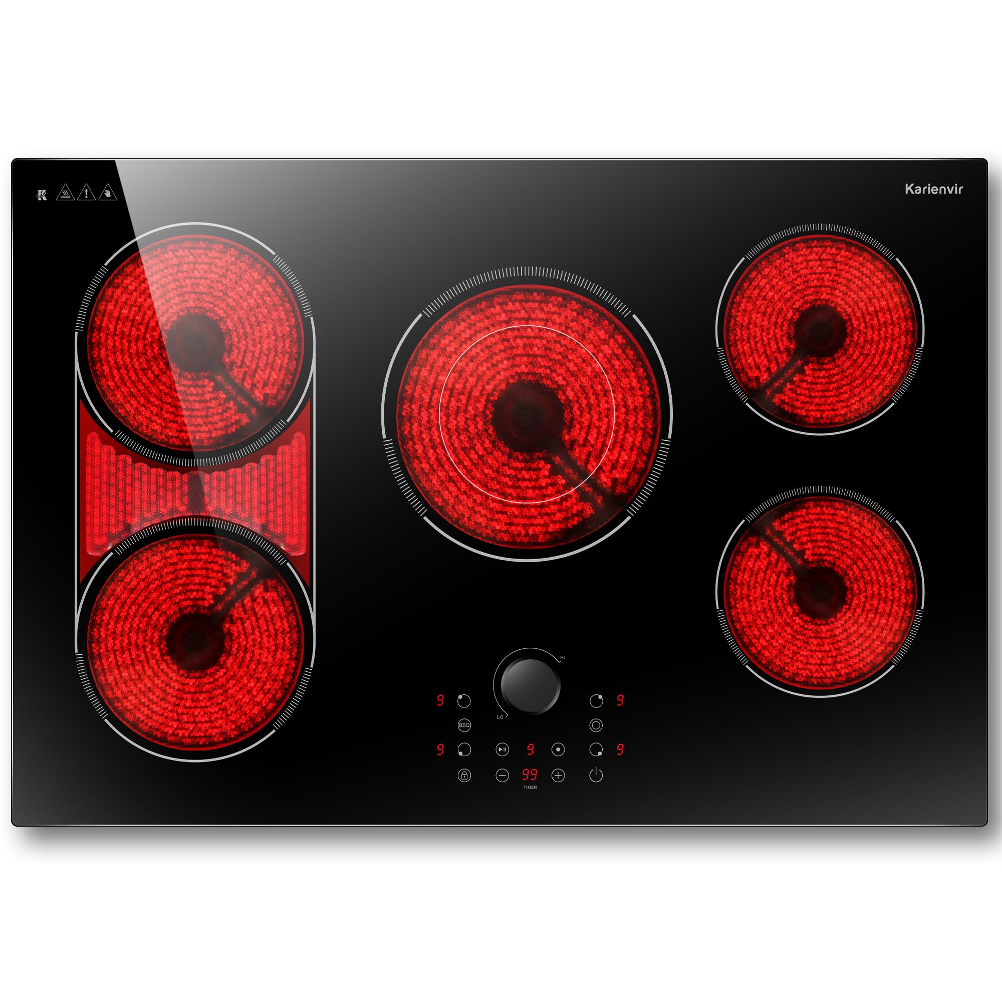 Karienvir 30 Inch Electric Cooktop 5 Burners with BBQ Zone, 8600W, 220-240V Hardwired | Authentic USA Import for Indian Kitchens - main product image