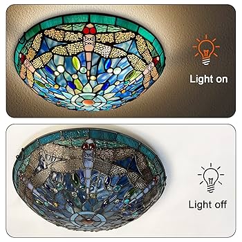 ARTZONE Tiffany Ceiling Lights, Stained Glass Ceiling Light