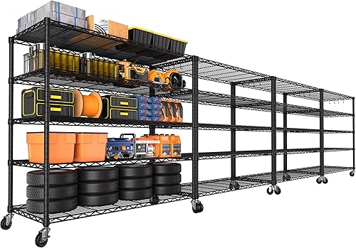 Miniatura 13 de PrimeZone Estantería de alambre con ruedas, estantes de almacenamiento de metal resistente de 5 niveles ajustables con certificación NSF,