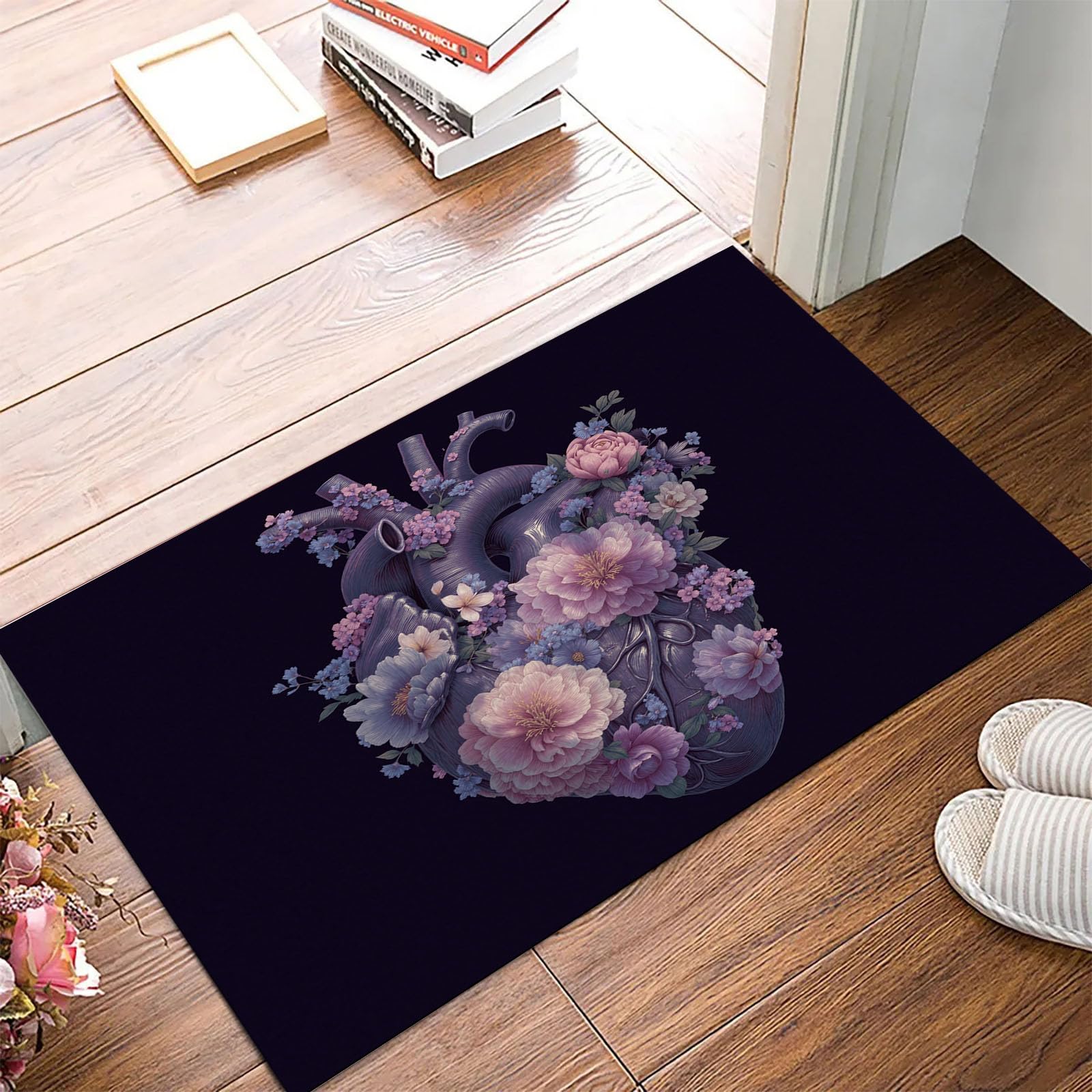 Tapis Entrée Absorbant et Antidérapant Paillasson Pivoine 80x120