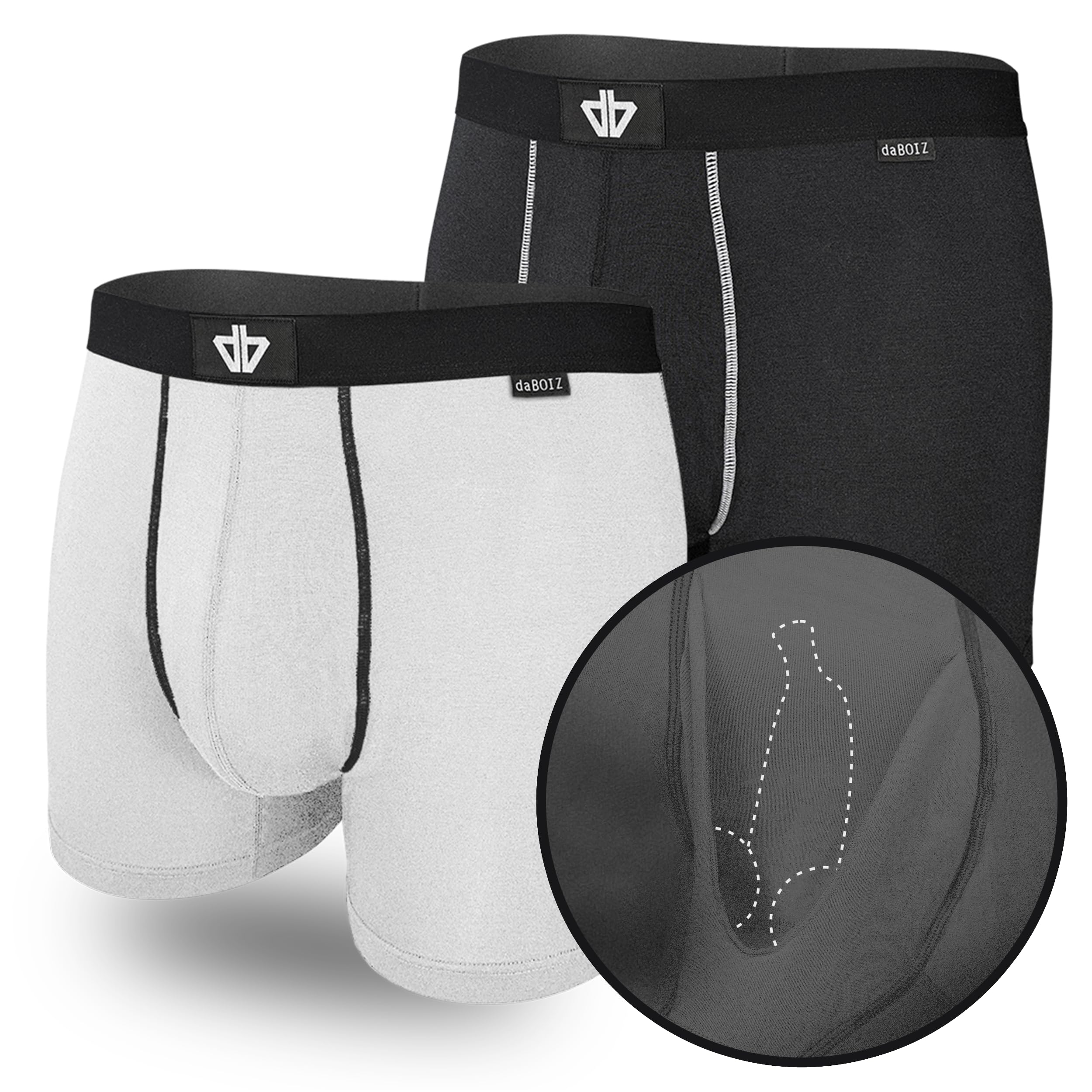 daBOIZ - 2er Set Boxershorts Herren mit Pouch (Beutel) kein Schwitzen, Kleben, Reiben - Unterhose Herren, Männer, Farbe: Schwarz, Weiß