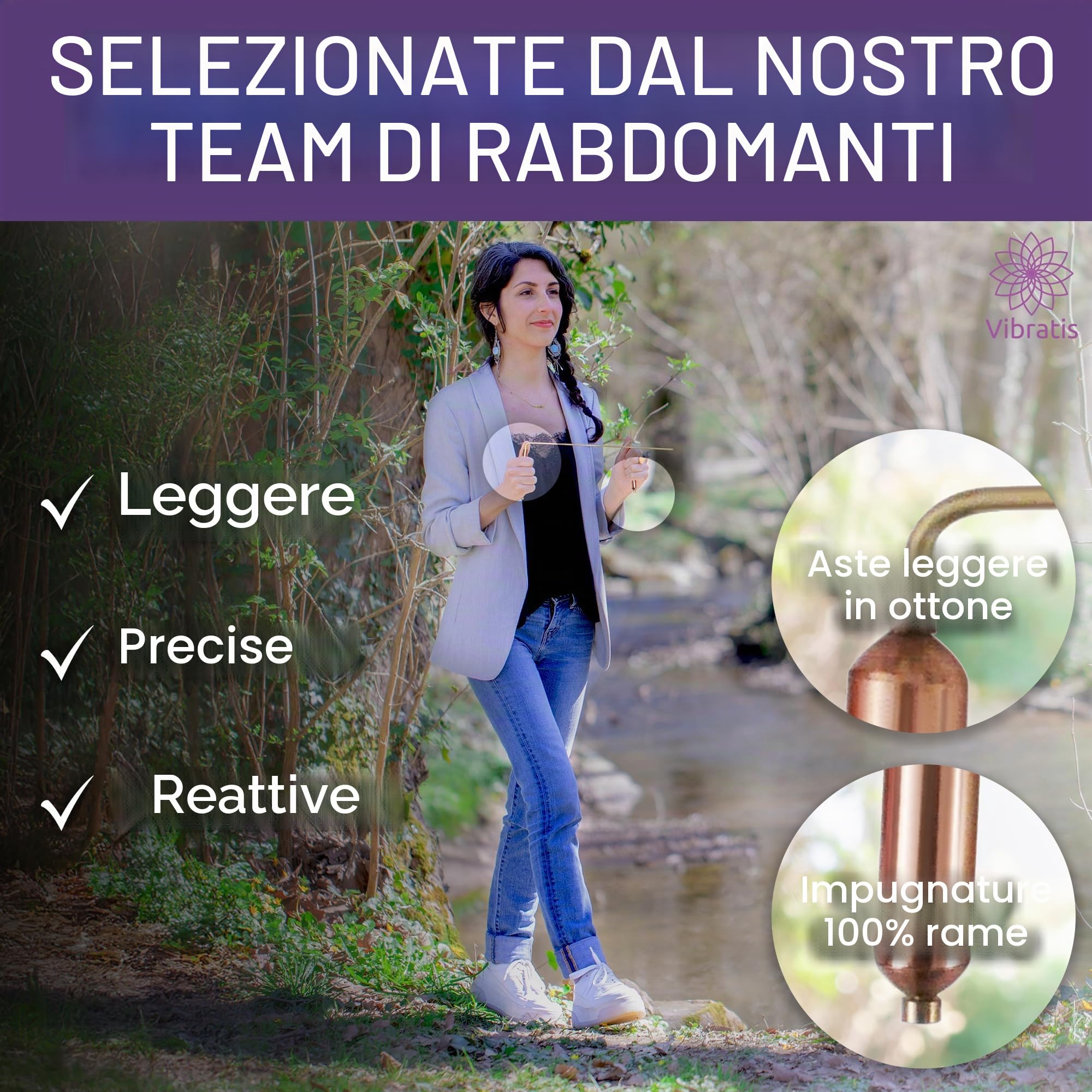 Bacchette Rabdomante Professionali in Ottone Modello PREMIUM | Bacchette Radioestesia con impugnatura in rame per Geobiologia, Ricerca di fonti d'Acqua e d'Oggetti