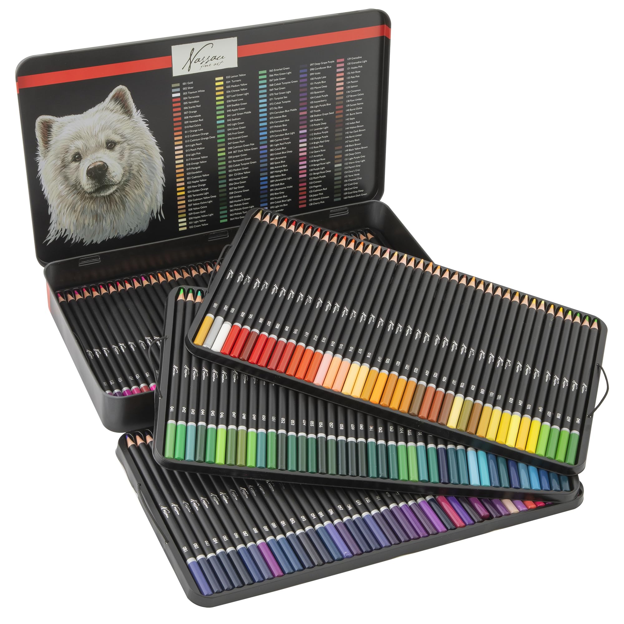 VAN NASSAU FINE ART Professional 160-teilige Buntstifte set in einer Präsentationsbox aus Blech | Holzstifte Zeichenset | Hochwertige Farbminen | für Kinder und Erwachsene