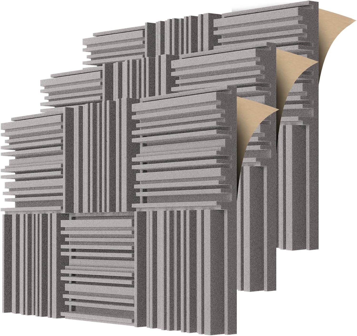 TroyStudio Self-adhesive Acoustic Foam Panels, 12 X 12 X 2 Inches 18 Pcs Broadband Sound Absorbing Foam, Dense Soundproof Padding Tile, Recording Studio Foam Absorber, Groove Decorative Wall Panel