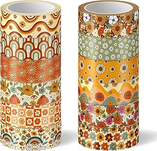 Whaline 12 Roll Boho Floral Washi Tape Retro Flowers Washi Masking Tape Boho Style Vintage Blossom Rainbow Pattern Decorative Paper Adhesive Stickers for Scrapbook Gift Wrapping DIY Art Crafts, 16.4Ft