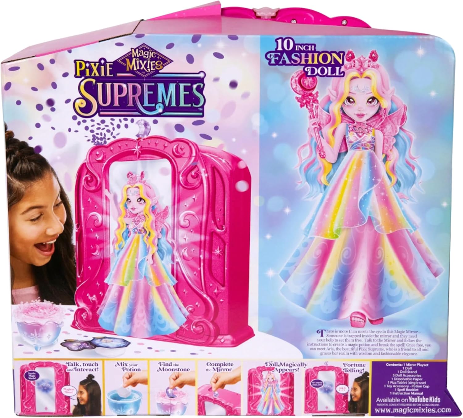 Magic Mixies Pixie Supremes Exclusive Rainbow Aria Doll and Mirror | 10 Inch Fashion Doll with Talking Mirror and 50+ Phrases & Interactions