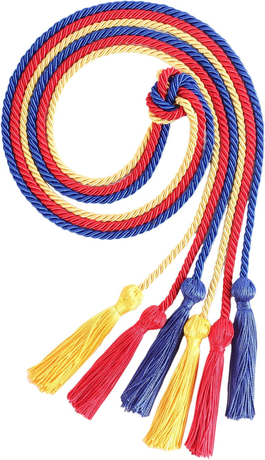 3Pcs Graduation Honor Cords, Rayon Braided Honor Cords for Grad Days and Graduates Photography,Royal Blue+Gold+Red,68" Long