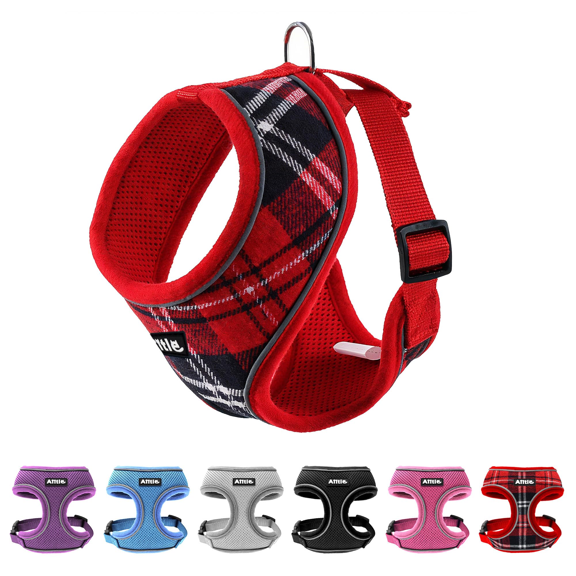 AIITLE Small Dog Harness, Triple-Layer Breathable Plaid Mesh, Adjustable Fit & Reflective Design, Choke-Free Over-The-Head Vest for Indoor/Outdoor Use, Perfect for Maltese, Chihuahua (S, Red)
