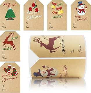 250 Pcs Christmas Gift Tags Self Adhesive Gift Tag Stickers - Decorative Stickers for Holiday Presents & Packages -Gift Tags for Christmas Presents - Convenient Dispenser Box 2 x 3 Inch