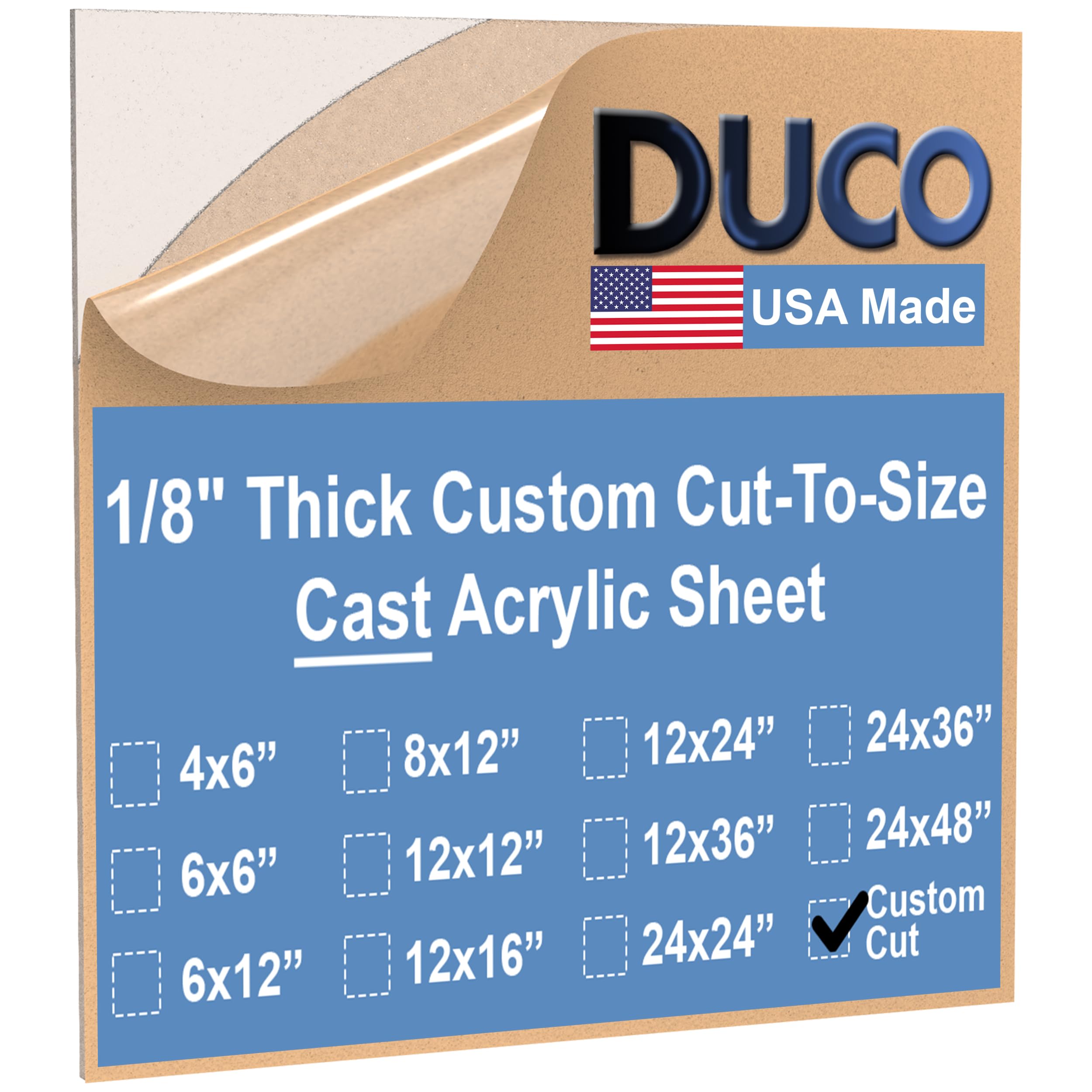 Duco Clear Custom Cut to Size Plexiglass Sheets 1/8 Inch Thick - USA-Made Customized Acrylic Sheets for Replacement Glass Panels, DIY Projects, and More