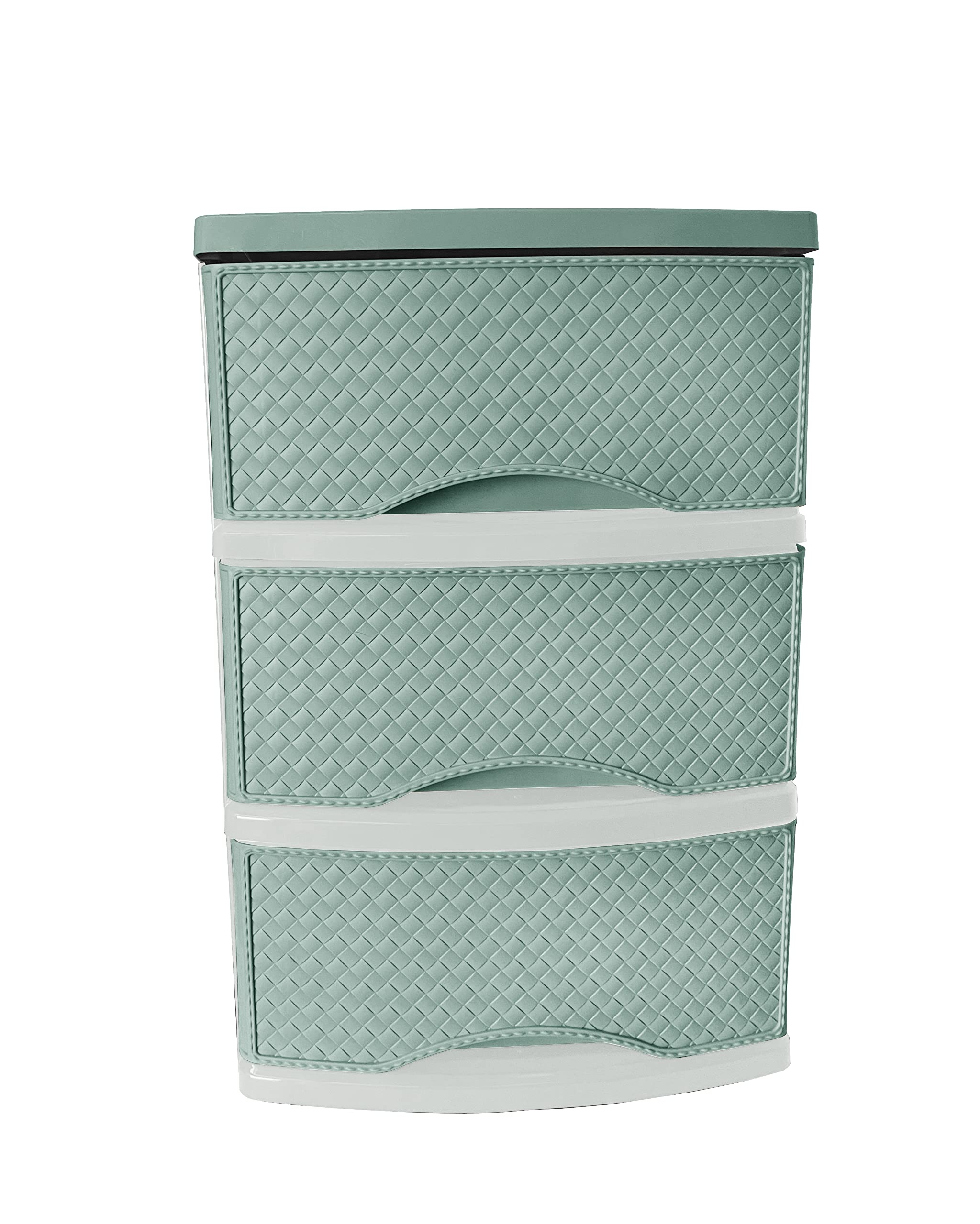 M1ss Ivory Or Pale Blue 3 Drawers Rattan Design Plastic Desktop Storage Unit Plastic Modular Storage Tower Tabletop Organiser Perfect For Children's Toys Office Bedroom (Ivory Or Pale Blue)