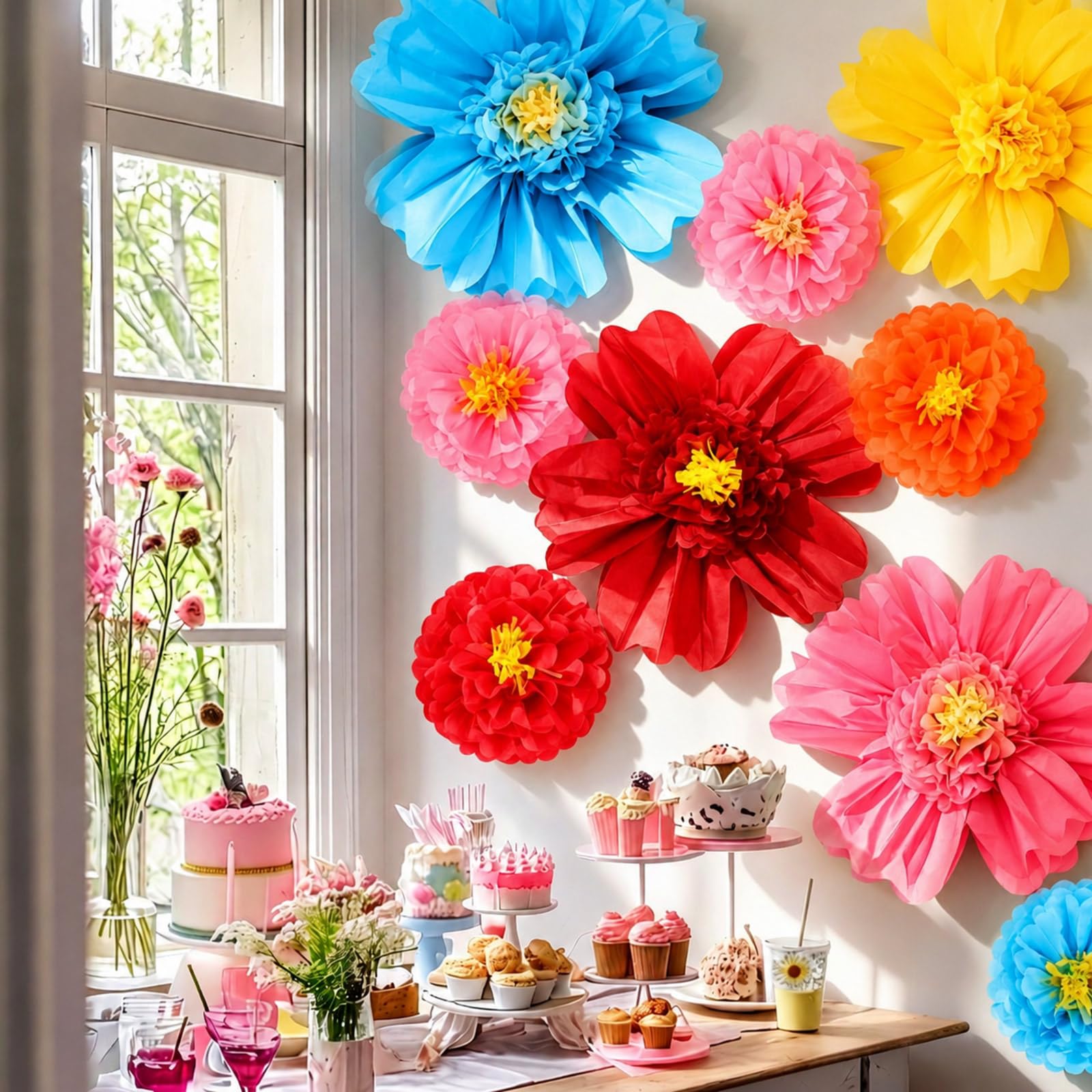 Crowye 12 Pcs Large Tissue Paper Flower Decor,10'' 20'',Cute Color