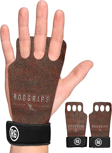 Miniatura 1 de RooGrips - Agarres de cuero protector duradero de 3 dedos, agarre de levantamiento de pesas y gimnasia, guantes antideslizantes para hombres y
