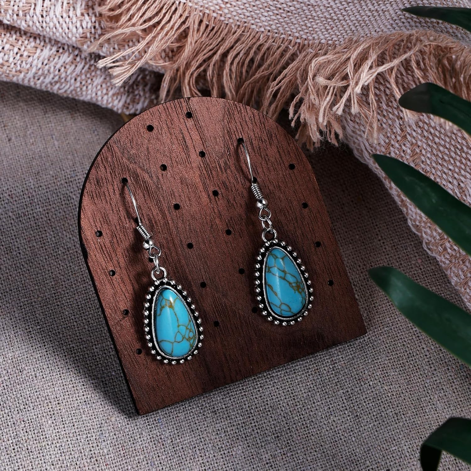 Turquoise Drop Dangle Earrings for Women – Silver Womens Dangle Earrings with Teardrop Turquoise Stone, Boho Western Jewelry for Gift - Image 6