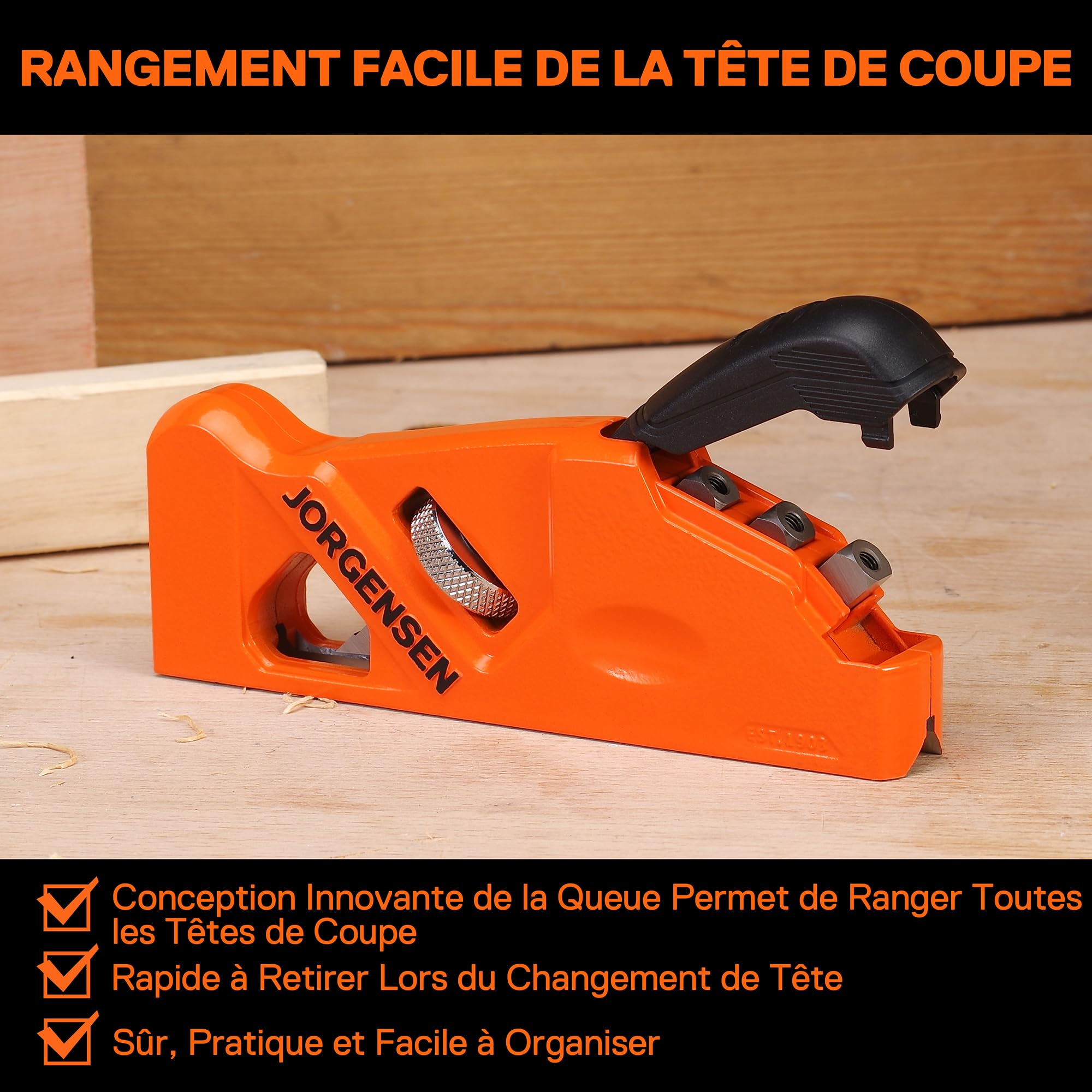 JORGENSEN Raboteuse à Chanfreiner avec Lame à 45 Degrés+3/5/6mm, Rabot d'Angle de Menuiserie pour le Travail du Bois, Rabot Manuel pour Menuisiers, Ébénistes, Travailleurs du Bois
