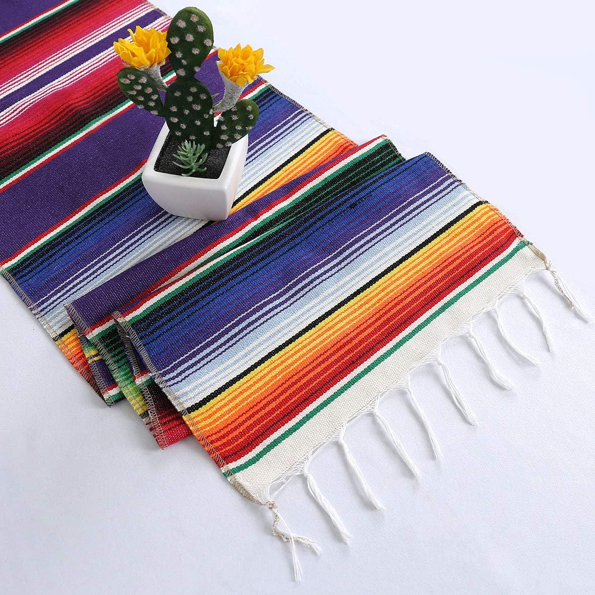HELAKU Mexican Table Runner Mexican Zarape Table Runner for Mexican Party Decorations 6 Pack 14x108inches, Purple