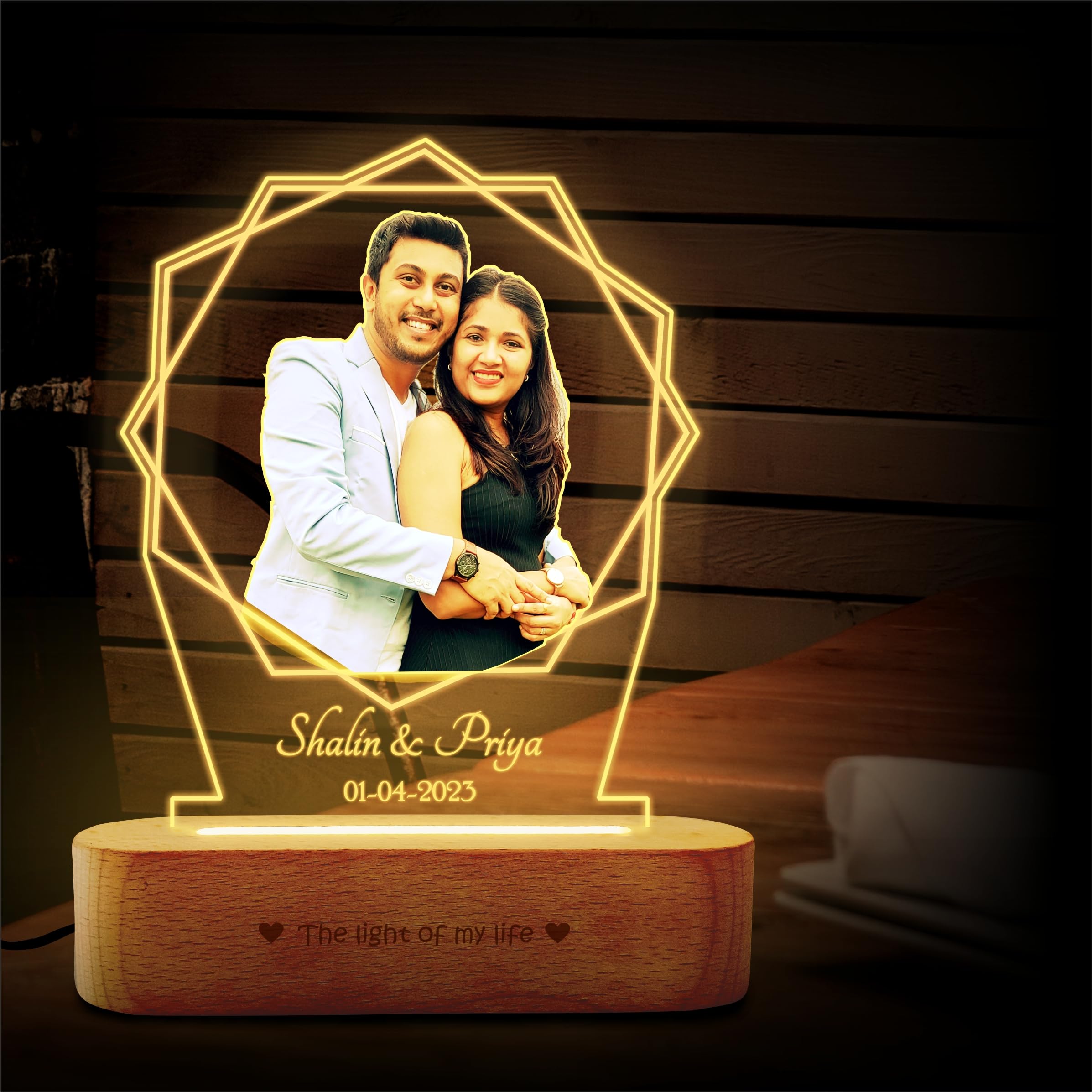 ZOCI VOCI Personalized Valentine Gift for Couple - LED Photo Frame | Customized Anniversary Gift for Wife & Husband | Photo Engraved Lamp (Warm Light, Colorful HD UV Print)-image-32