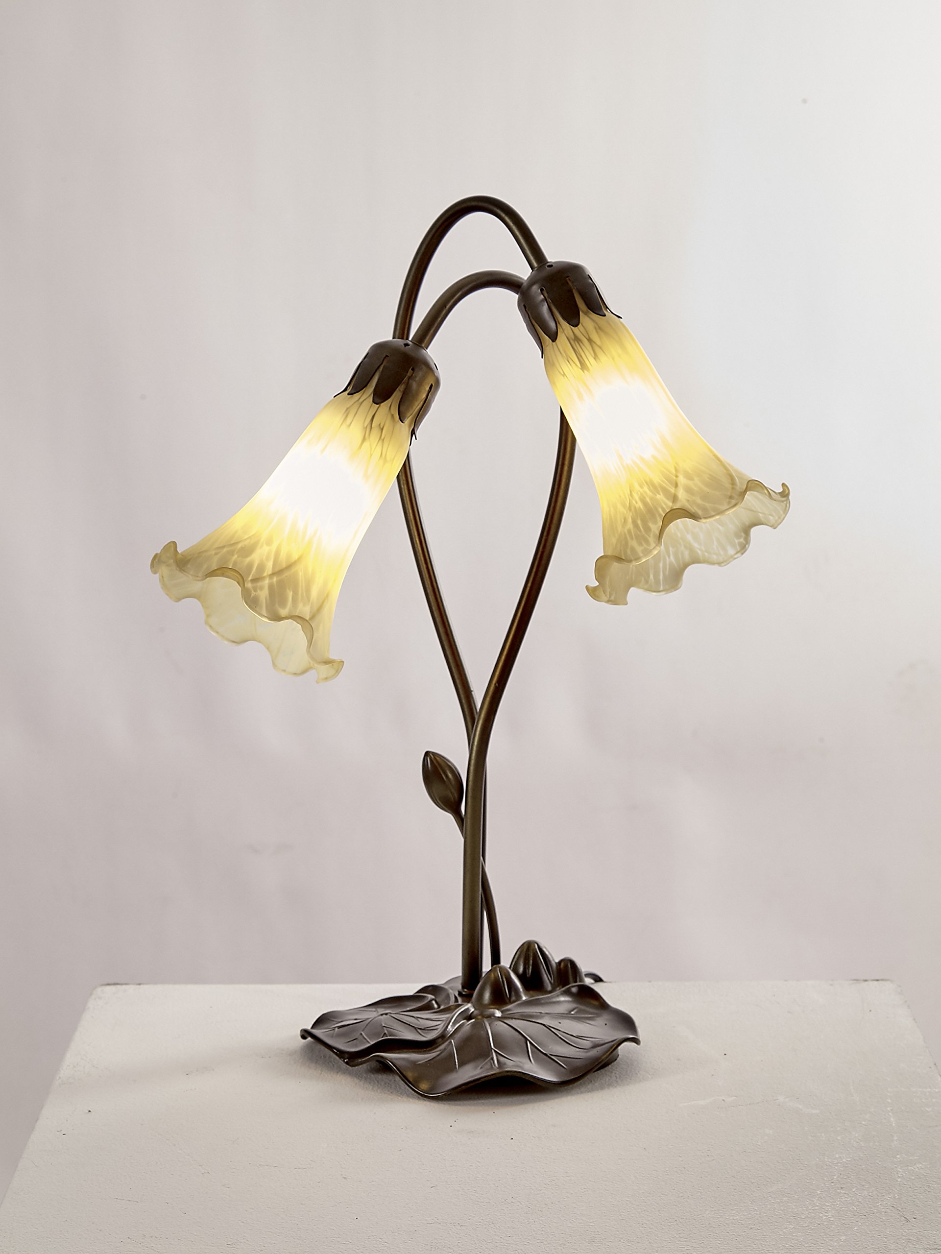 2 Light Lily Table Lamp Complete with Glass (Beige)