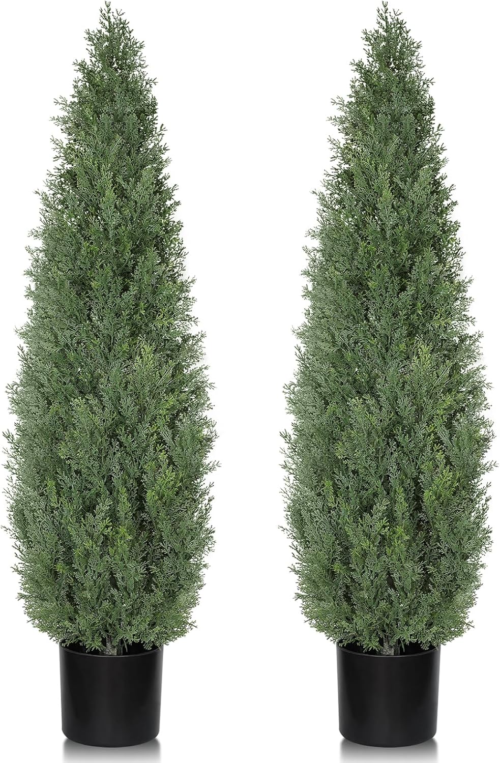 Artificial Cedar Topiary 4 FT Faux Cedar Trees for Outdoor Planters Evergreen Plant, 48 inch UV Rated and Lush Fake Cypress Tree Shrubs for Gateway Front Door Porch Patio Garden, Set of 2