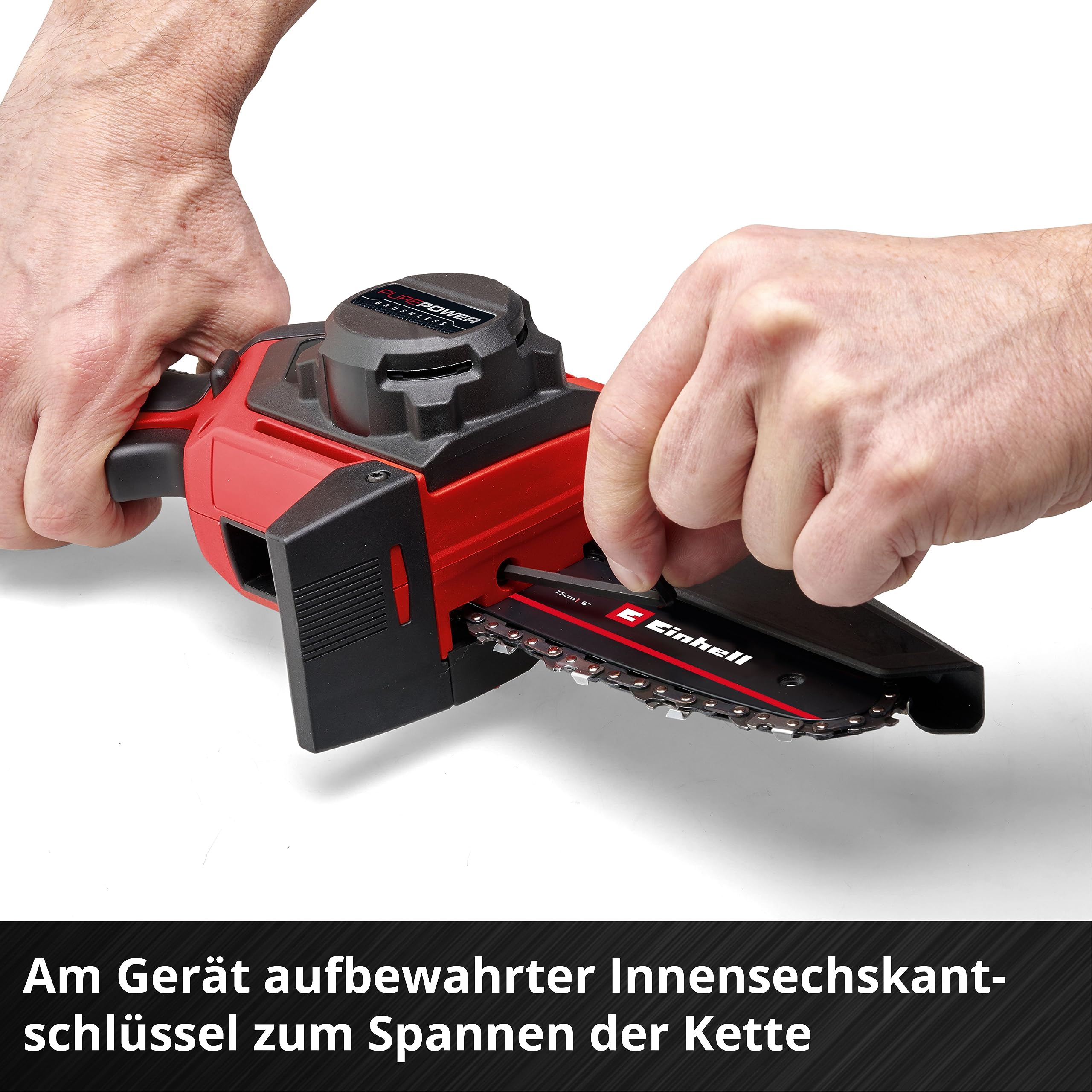 Einhell Akku-Astkettensäge GE-PS 18/15 Li BL-Solo Power X-Change (18 V, Brushless, 12,5 cm Schnittlänge, werkzeugloser Schwert- und Kettenwechsel, ohne Akku)