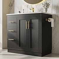 IRONCK 36 Inch Black Bathroom Vanity with Sink, Soft Close Doors, 3 Drawers, Adjustable Shelf, Built-in TP Holder - Modern FSC Wood