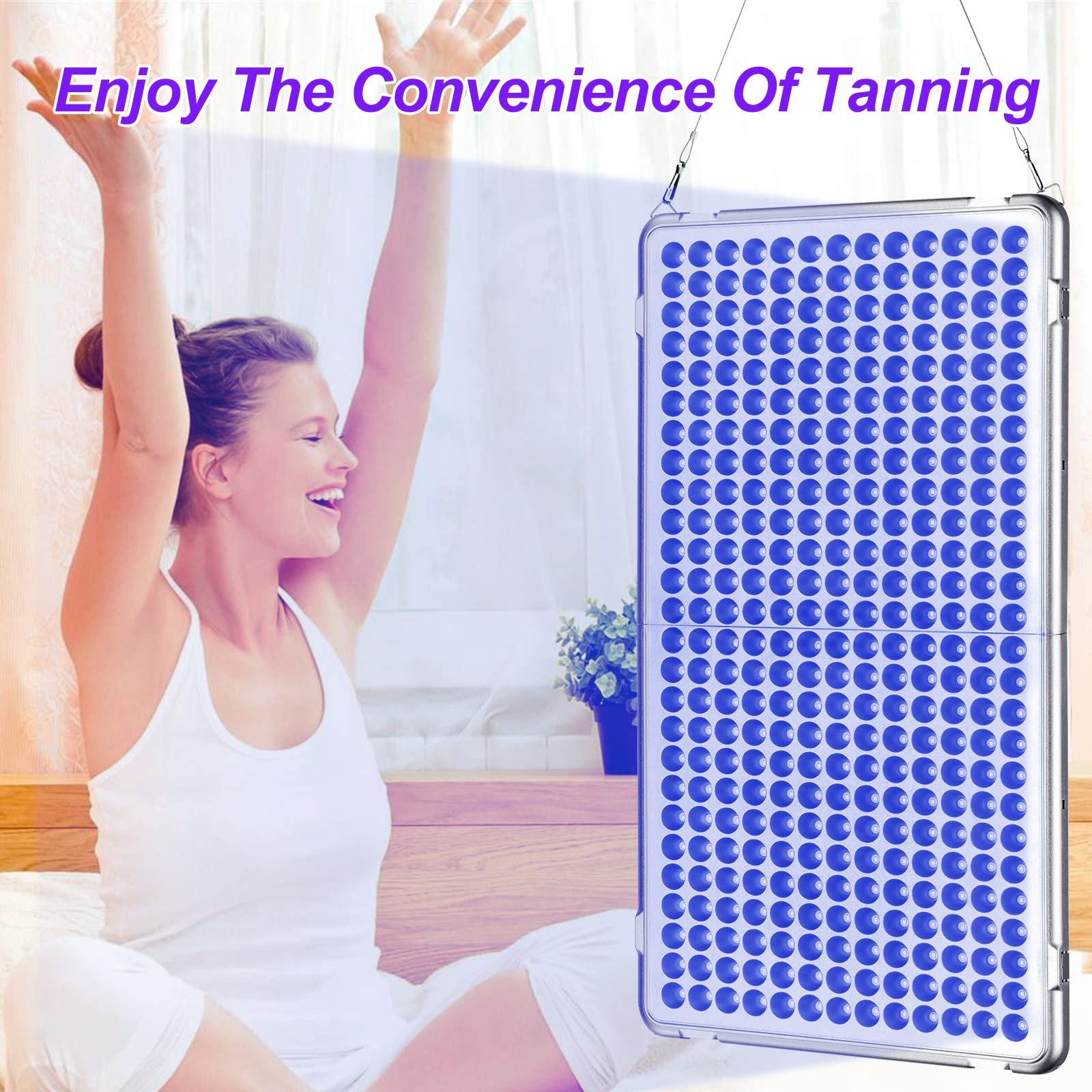 Lámpara bronceadora de 48 vatios, solárium facial para uso doméstico, lámparas bronceadoras portátiles con 338 LED, lámpara bronceadora facial plegable con gafas protectoras, apta para rostro y cuerpo